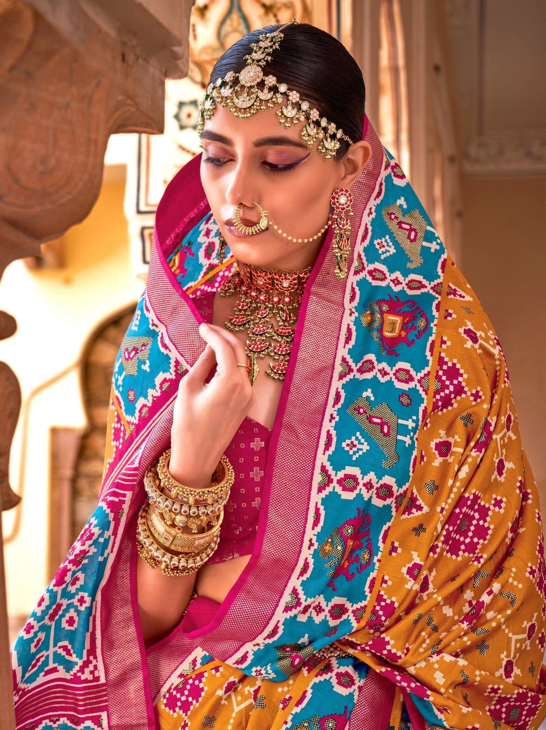 Carrot Orange Patola Festive Saree - TrendOye