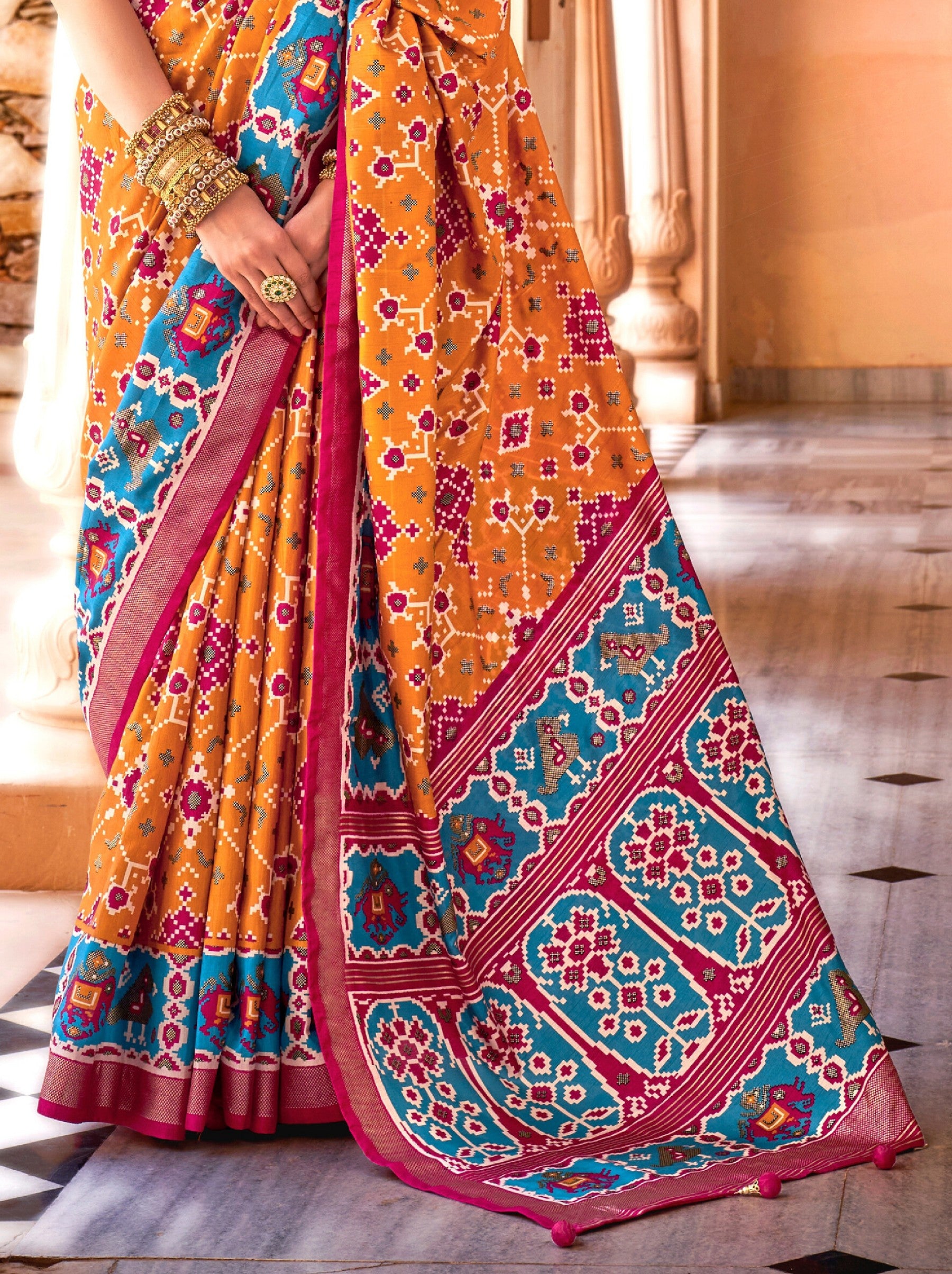 Carrot Orange Patola Festive Saree - TrendOye