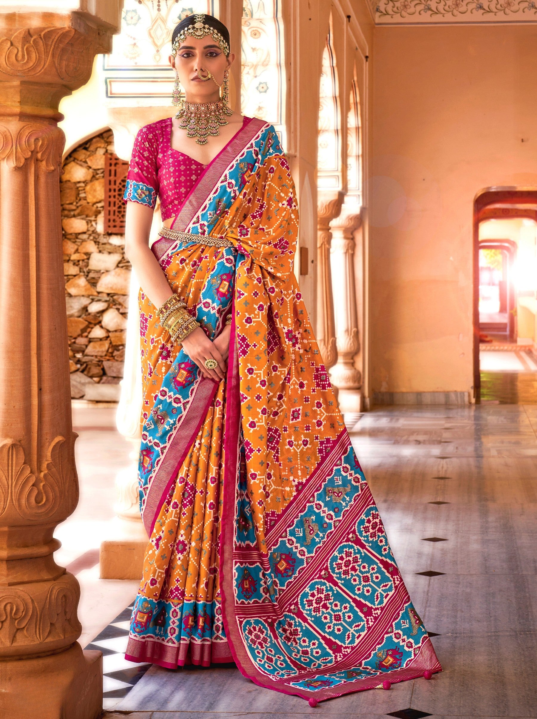 Carrot Orange Patola Festive Saree - TrendOye