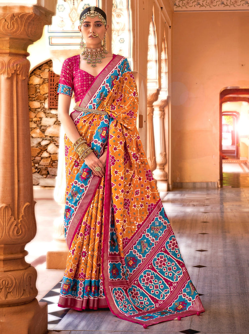 Carrot Orange Patola Festive Saree