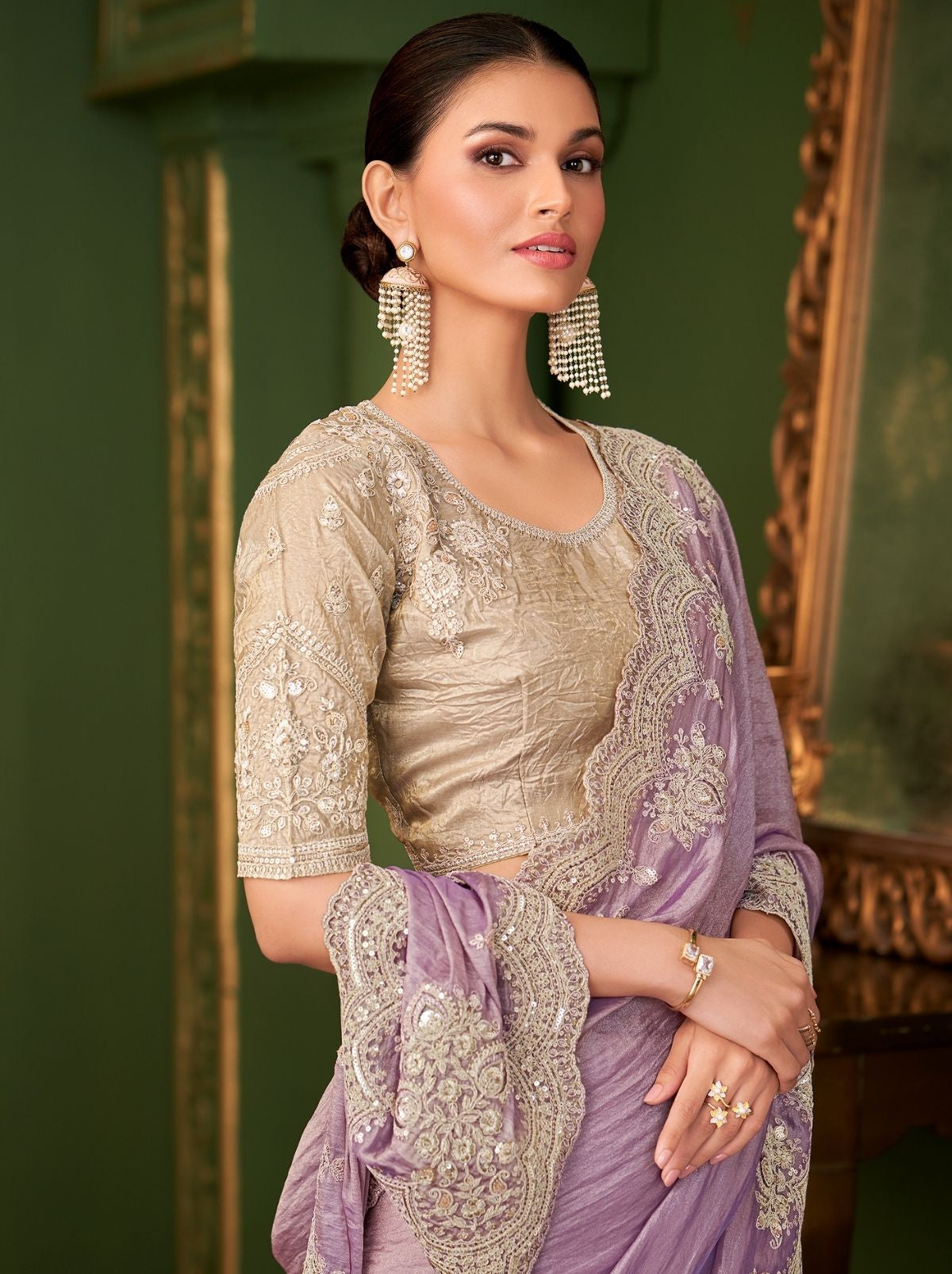 Orchid Violet Regal Designer Georgette Silk Saree for Brides