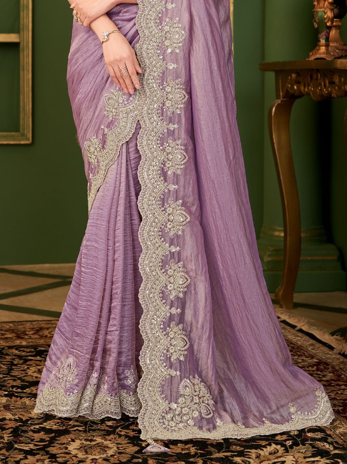 Orchid Violet Regal Designer Georgette Silk Saree for Brides