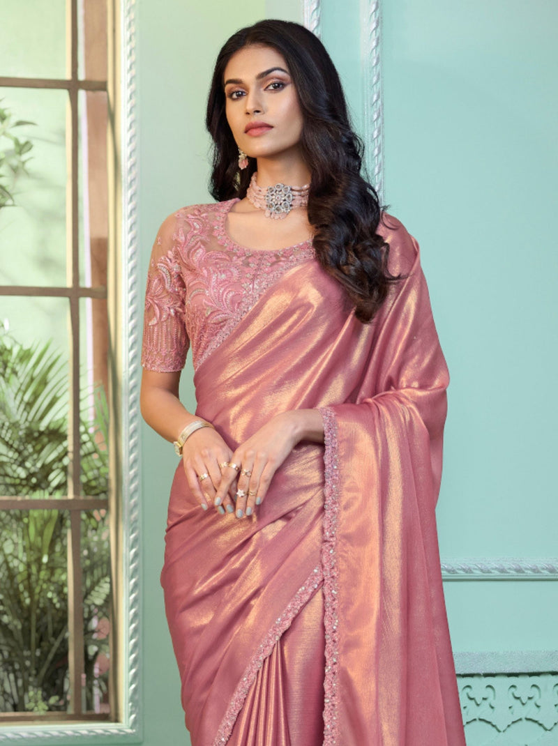 Candelight Peach Premium Fancy Fabric Designer Wedding Party Saree