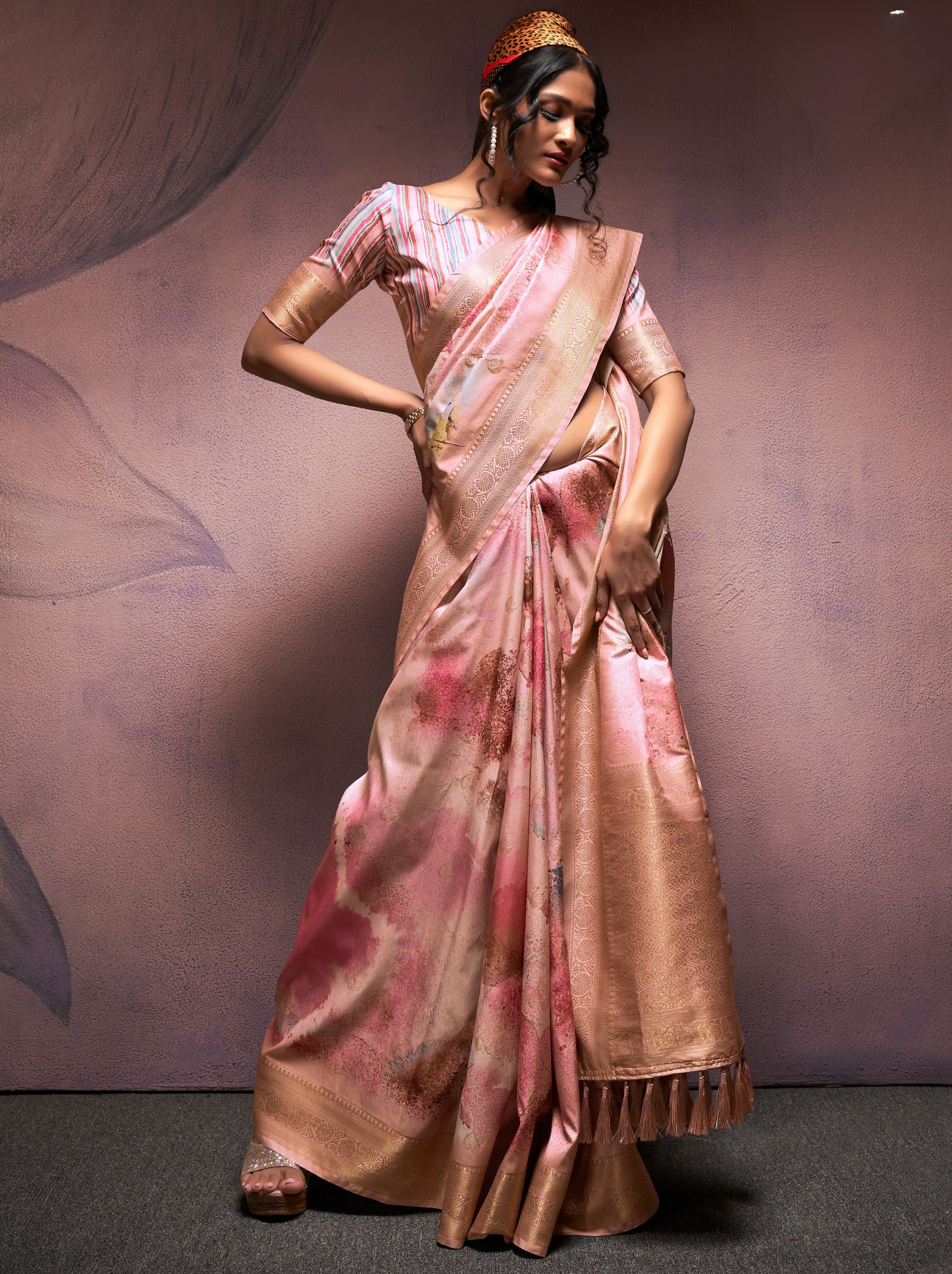 Candlelight Peach Silk Blended Saree - TrendOye