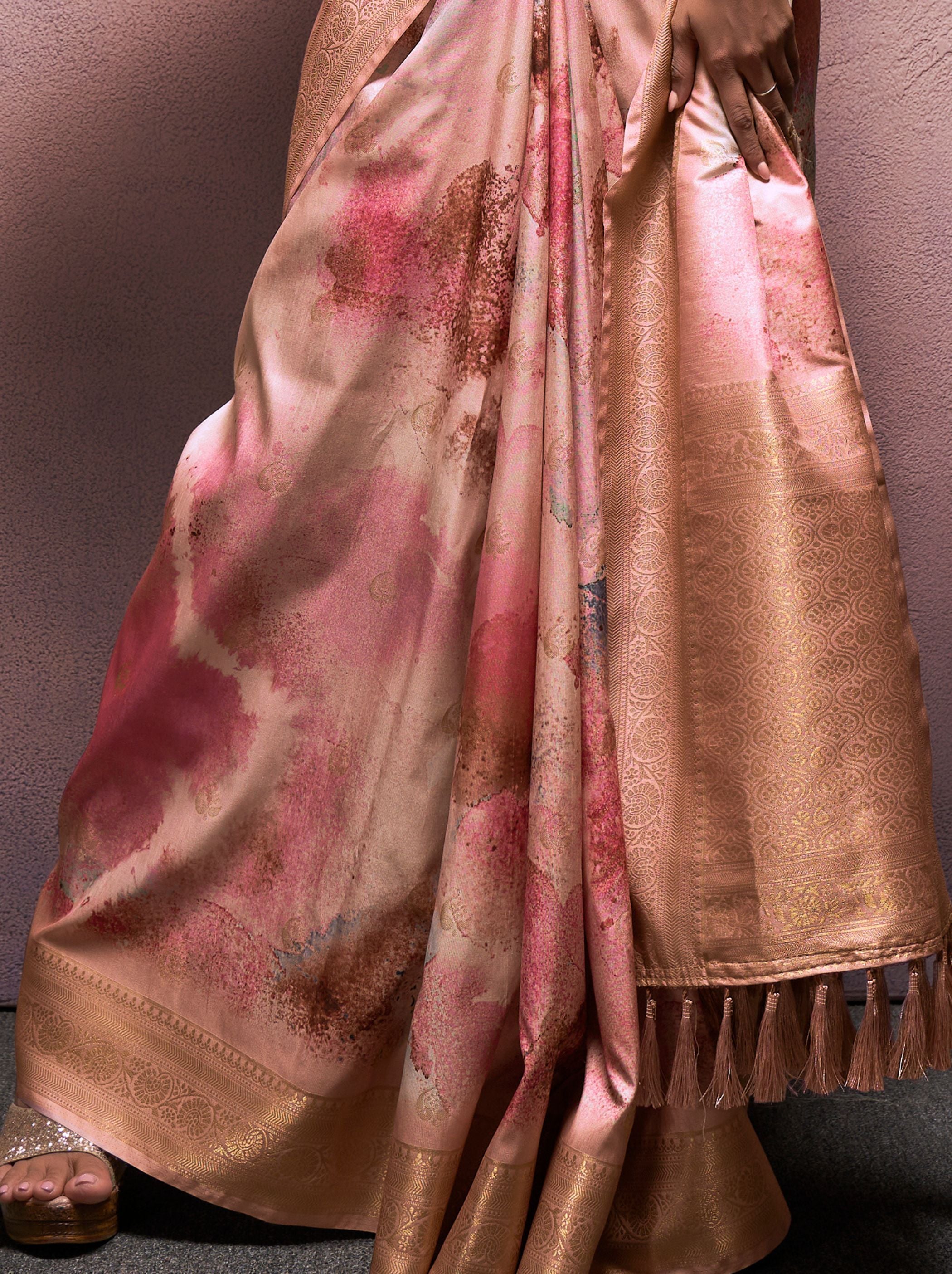 Candlelight Peach Silk Blended Saree - TrendOye