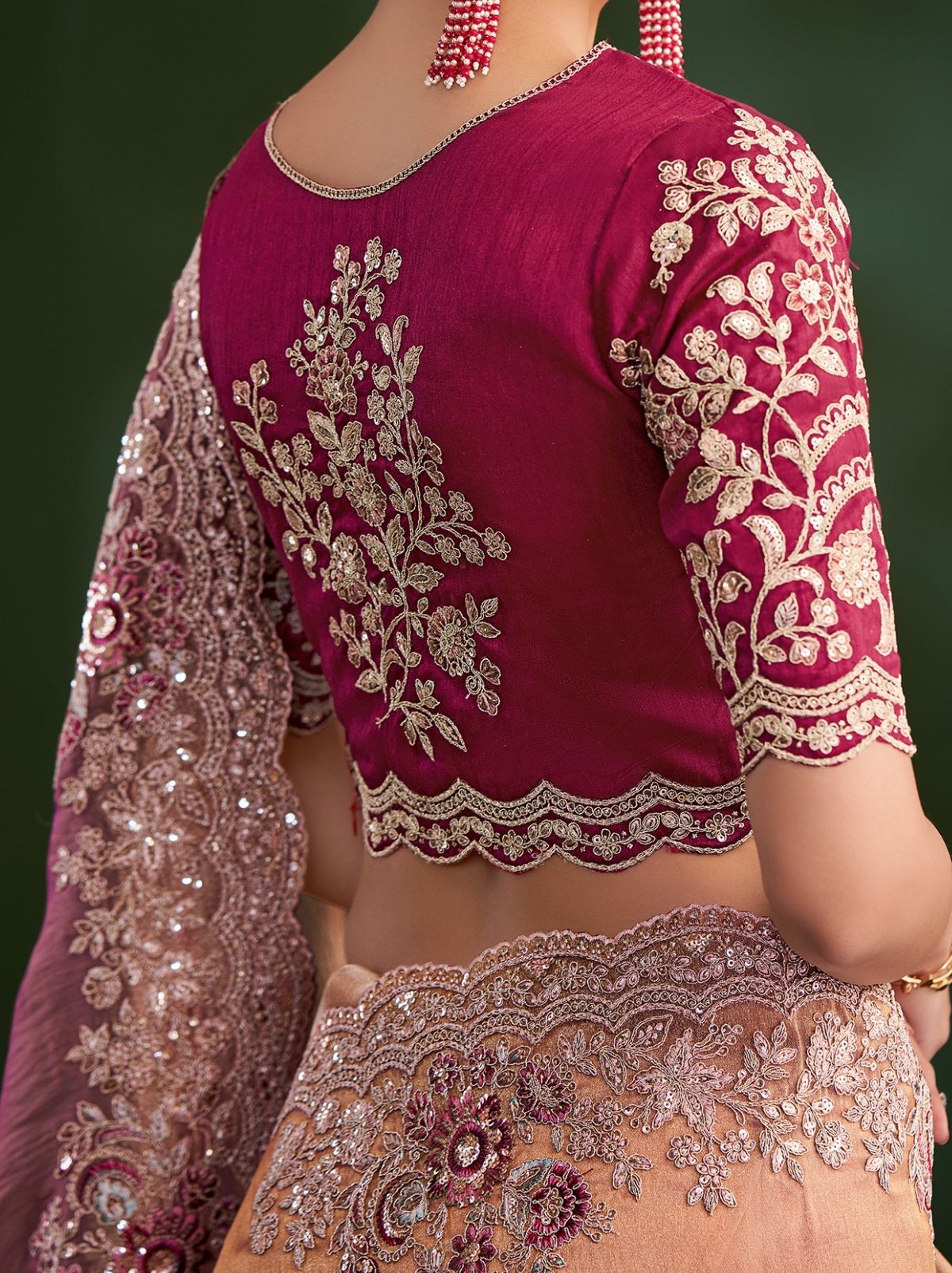 Peach Regal Designer Georgette Silk Saree for Brides