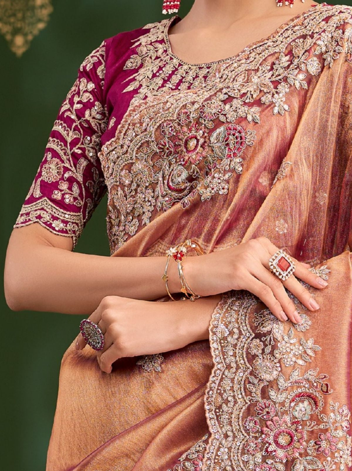 Peach Regal Designer Georgette Silk Saree for Brides