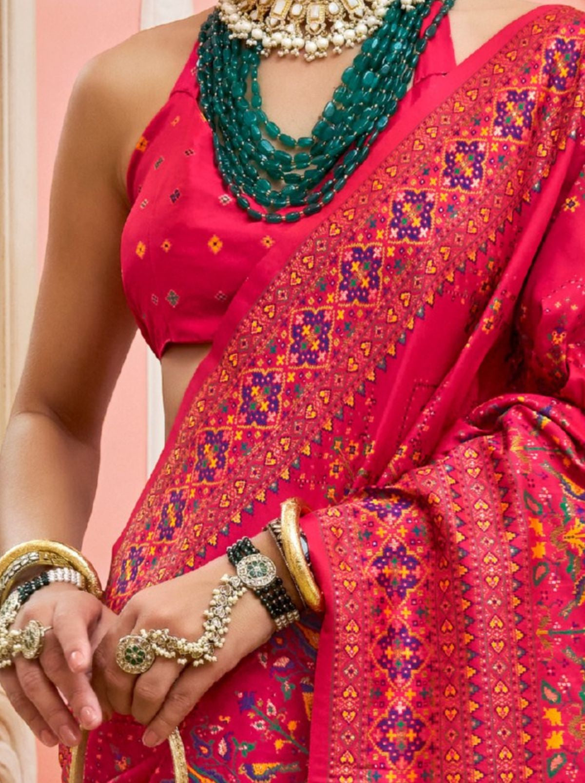 Magenta Pink Banarasi Silk Saree With Meenakari Work