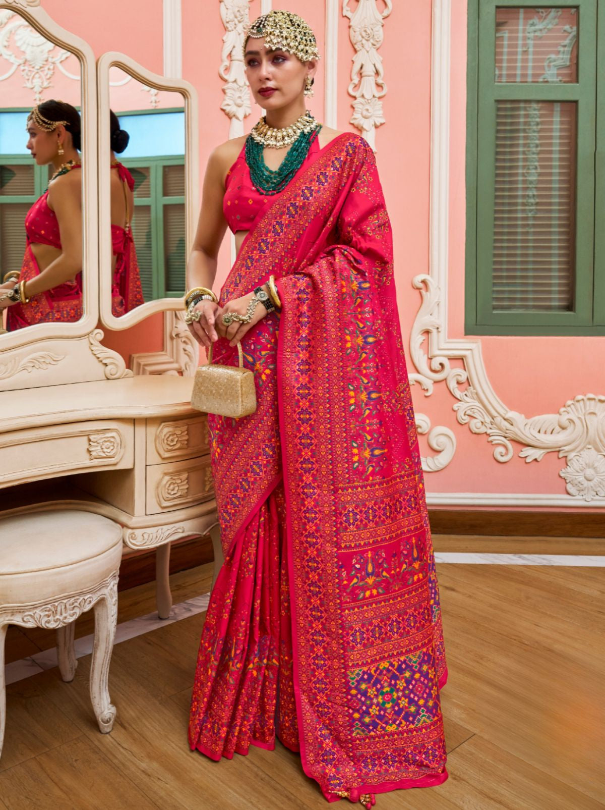 Magenta Pink Banarasi Silk Saree With Meenakari Work