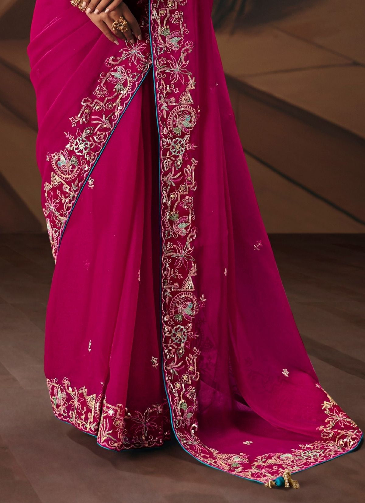 Cerise Pink Celebration Fancy Saree With Premium Blouse Piece - TrendOye