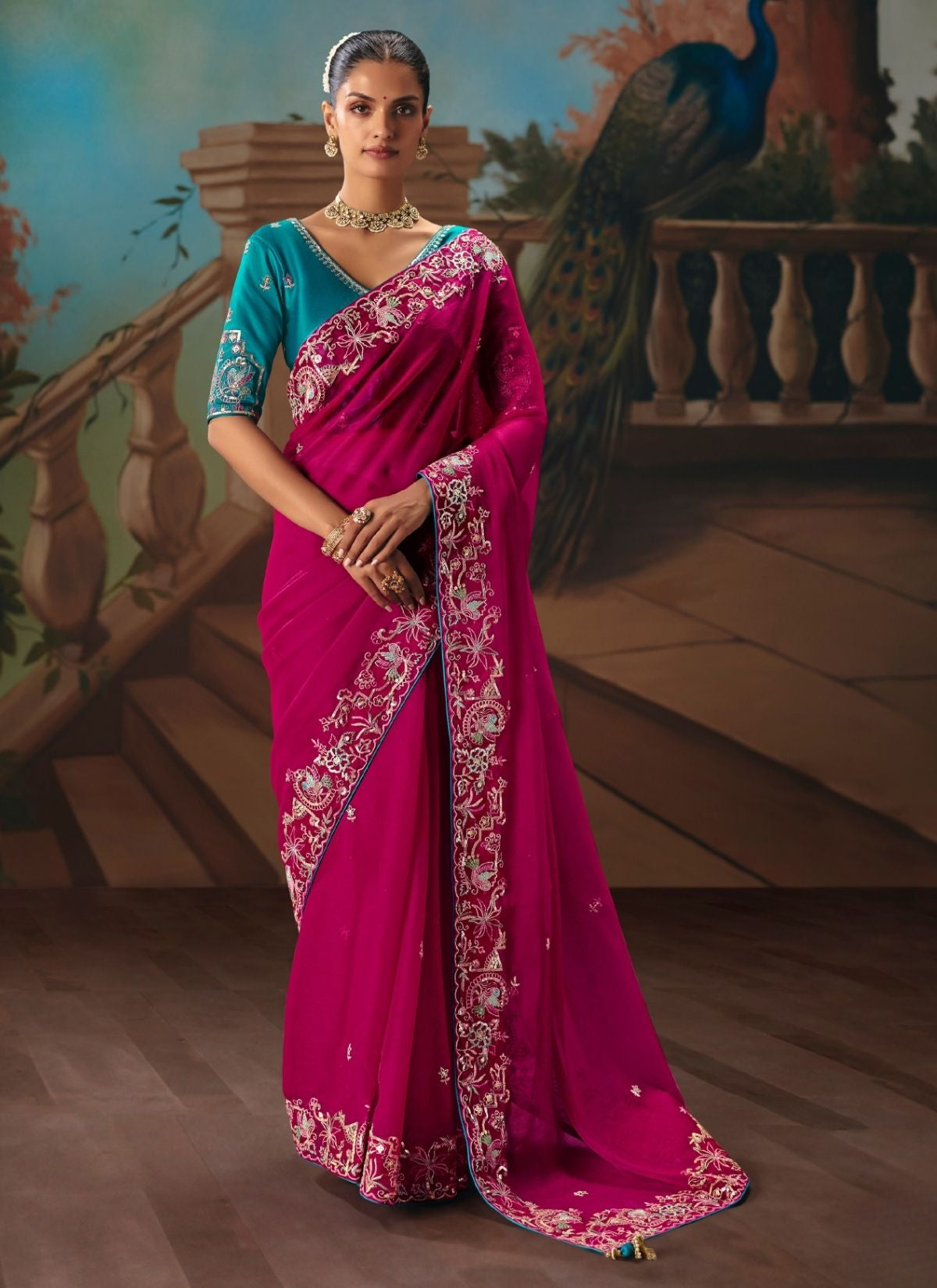 Cerise Pink Celebration Fancy Saree With Premium Blouse Piece - TrendOye