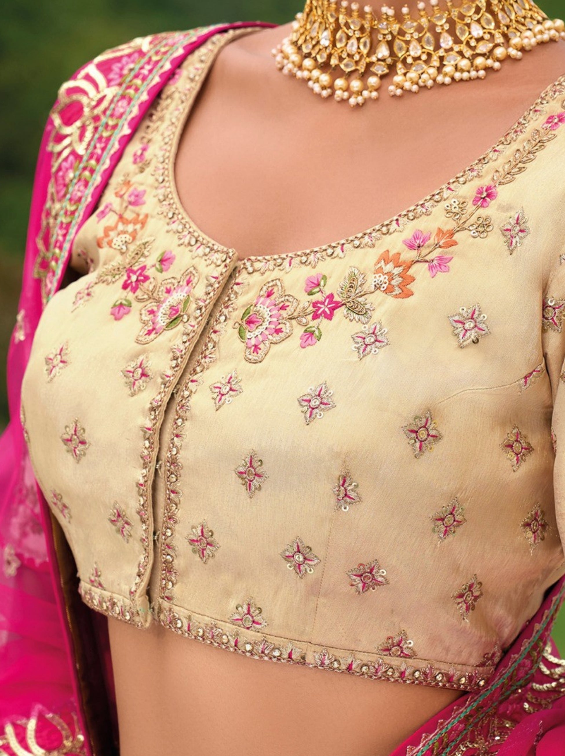 Magenta Pink Wedding Lehenga Set With Ancient Patchwork - TrendOye