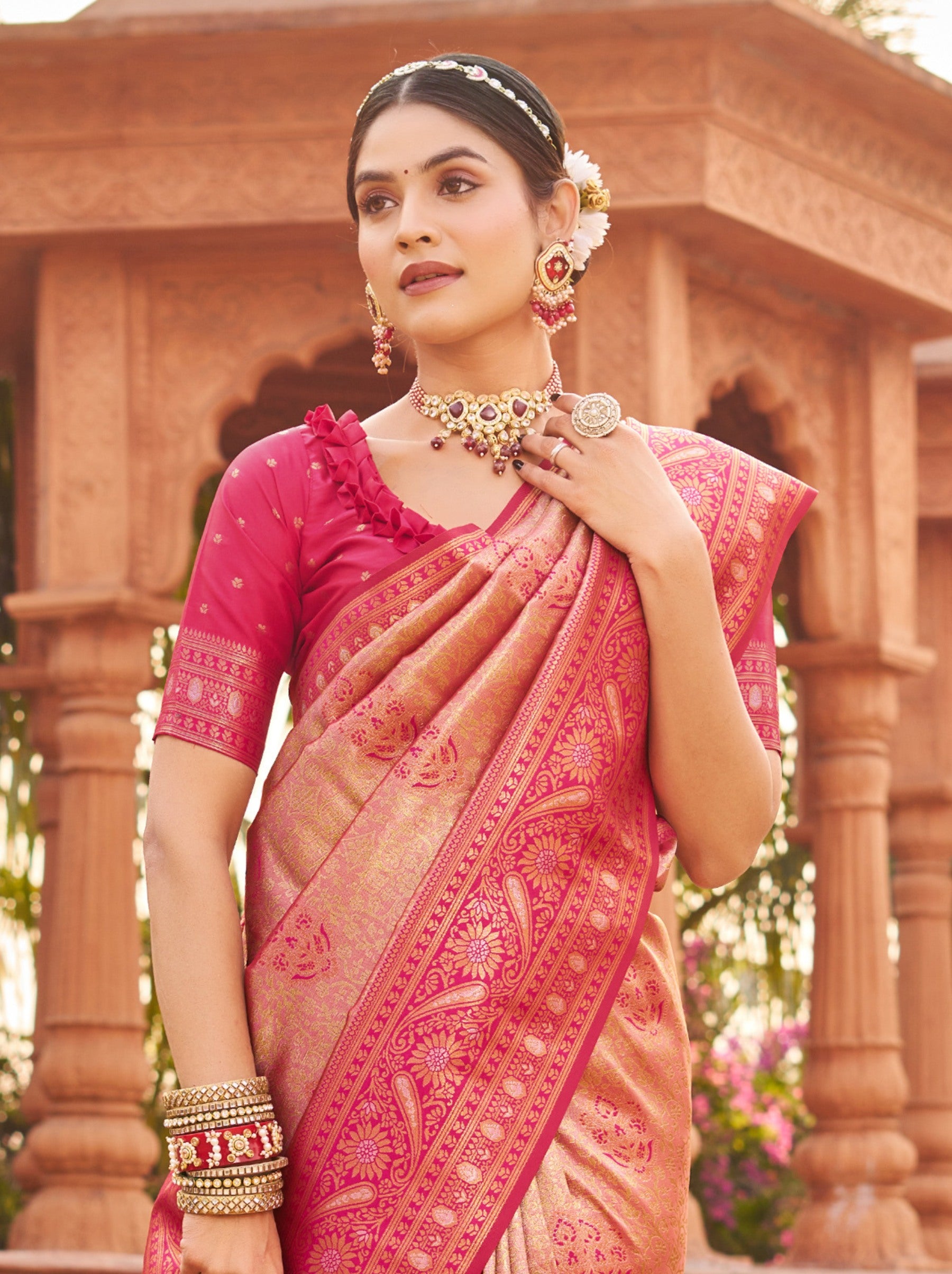 Ruby Pink Premium Soft Silk Festive Saree - TrendOye