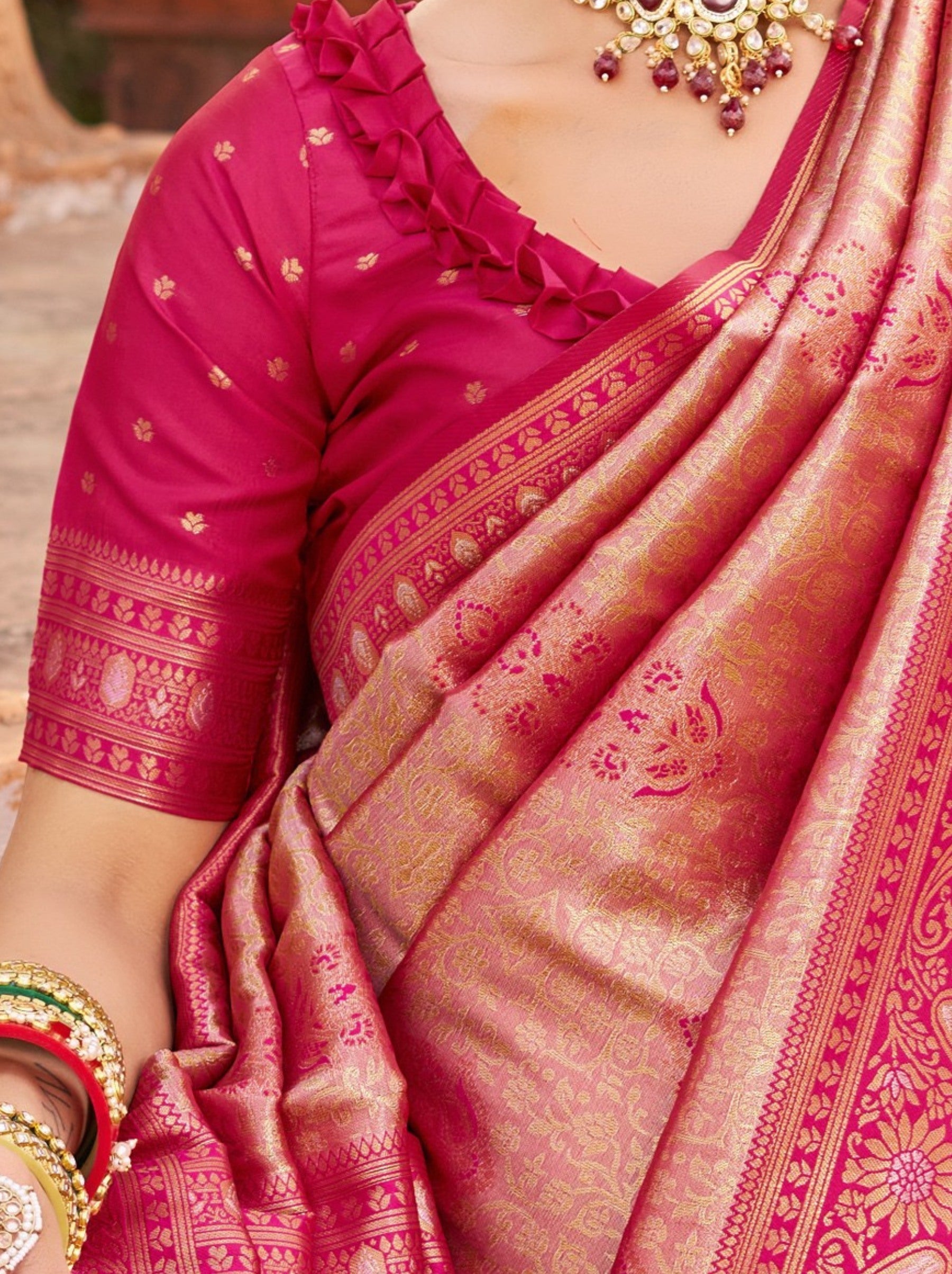 Ruby Pink Premium Soft Silk Festive Saree - TrendOye