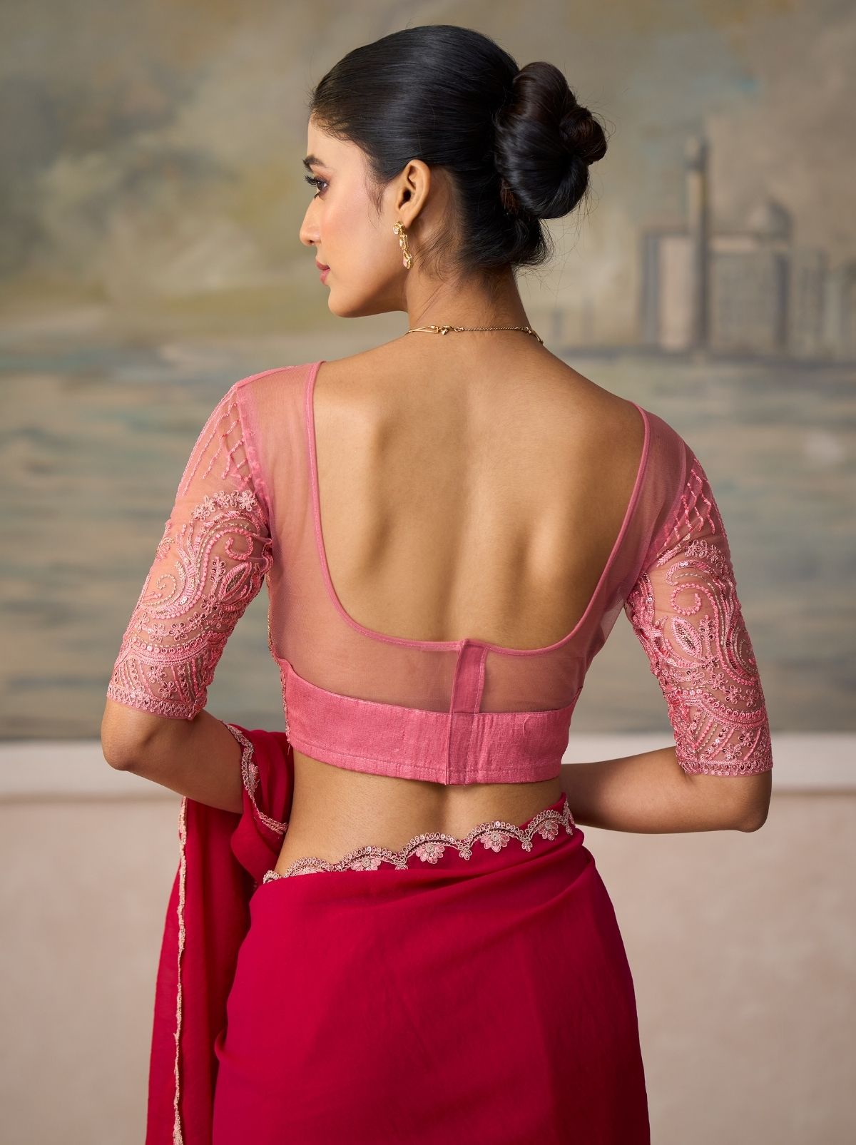 Ruby Pink Couture Sequin Saree with Designer Blouse