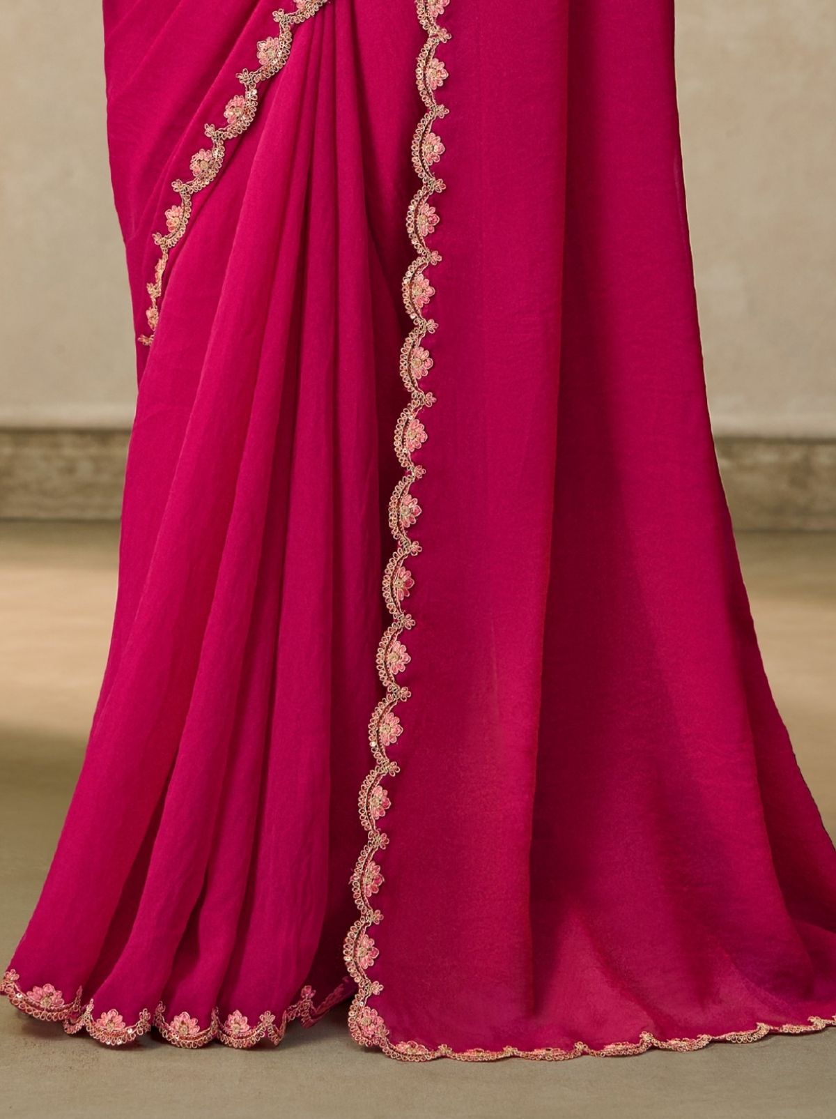 Ruby Pink Couture Sequin Saree with Designer Blouse