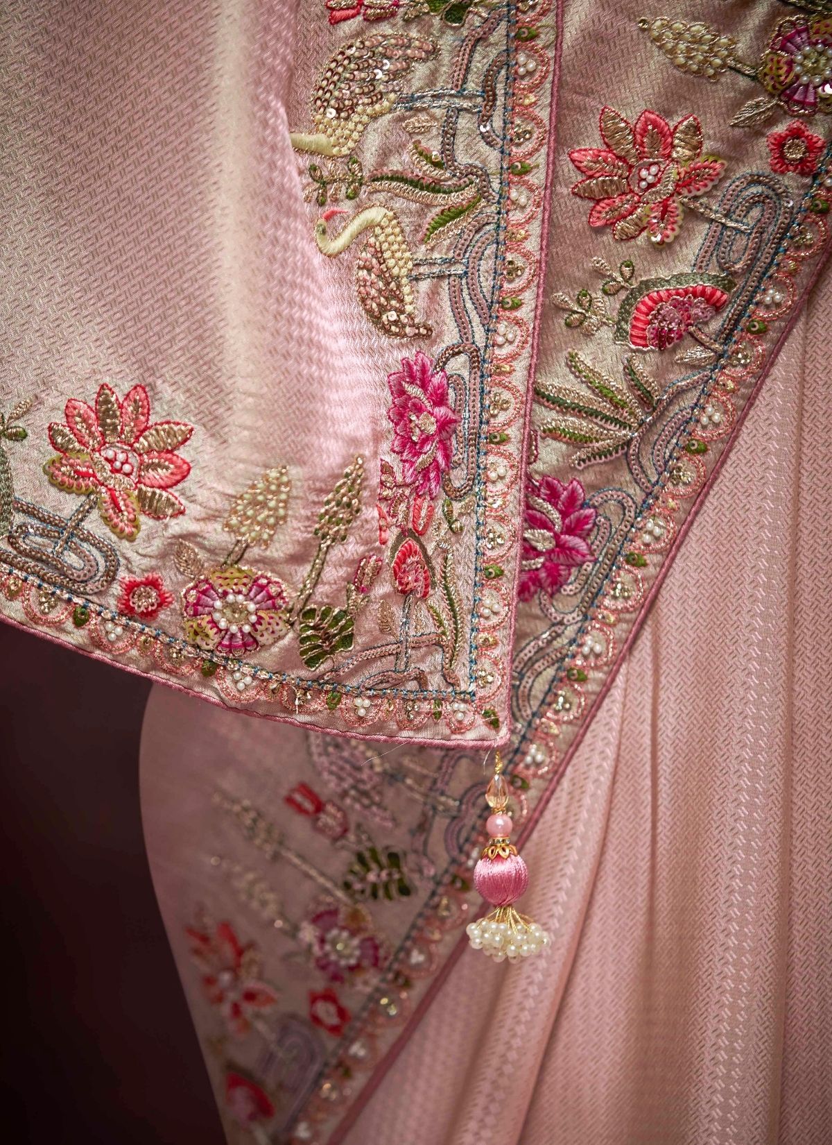 Carnation Pink Designer Banarasi Kanjivaram Silk Saree for Wedding - TrendOye