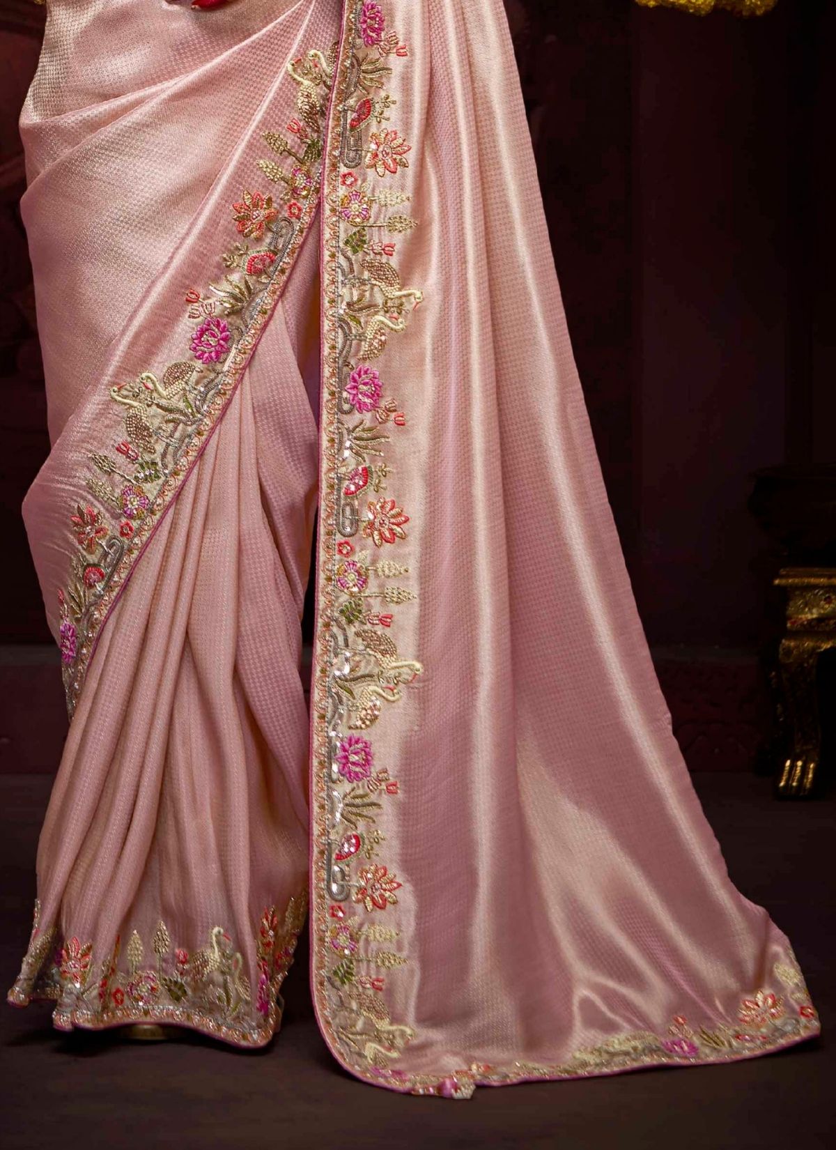 Carnation Pink Designer Banarasi Kanjivaram Silk Saree for Wedding - TrendOye