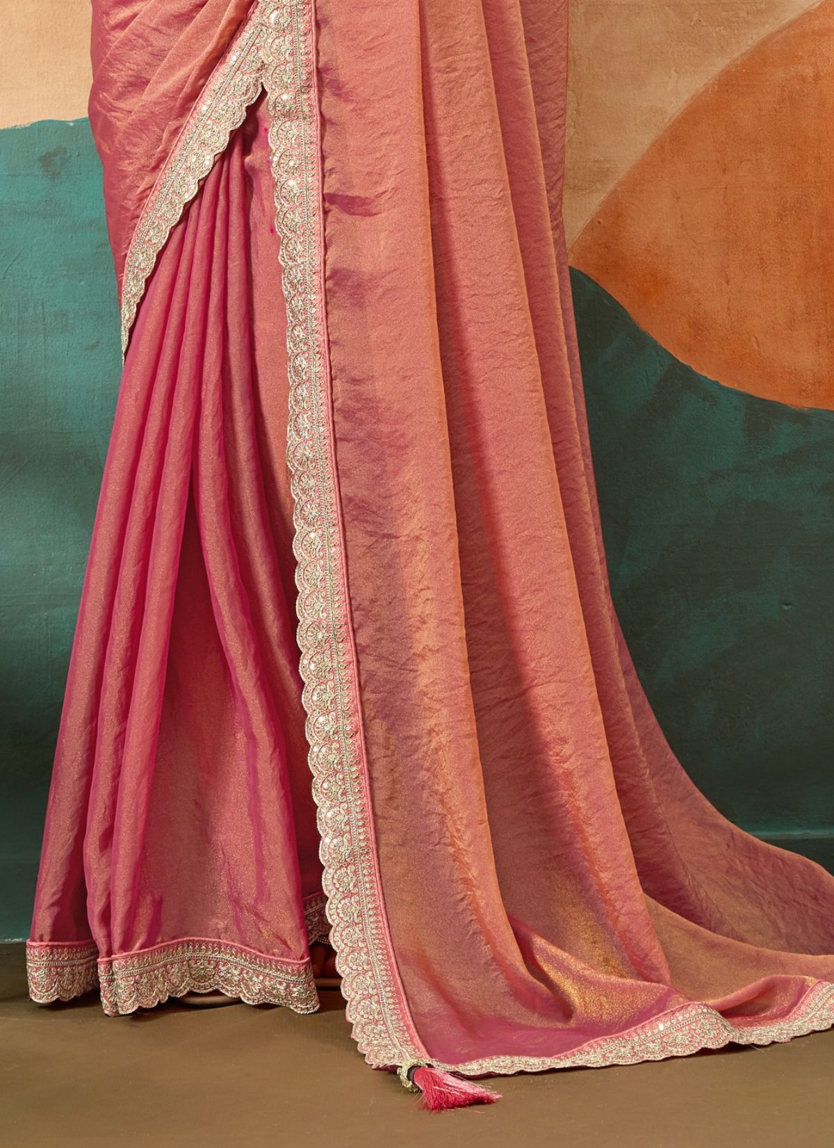 Rose Pink Designer Festive saree With Zari Work - TrendOye