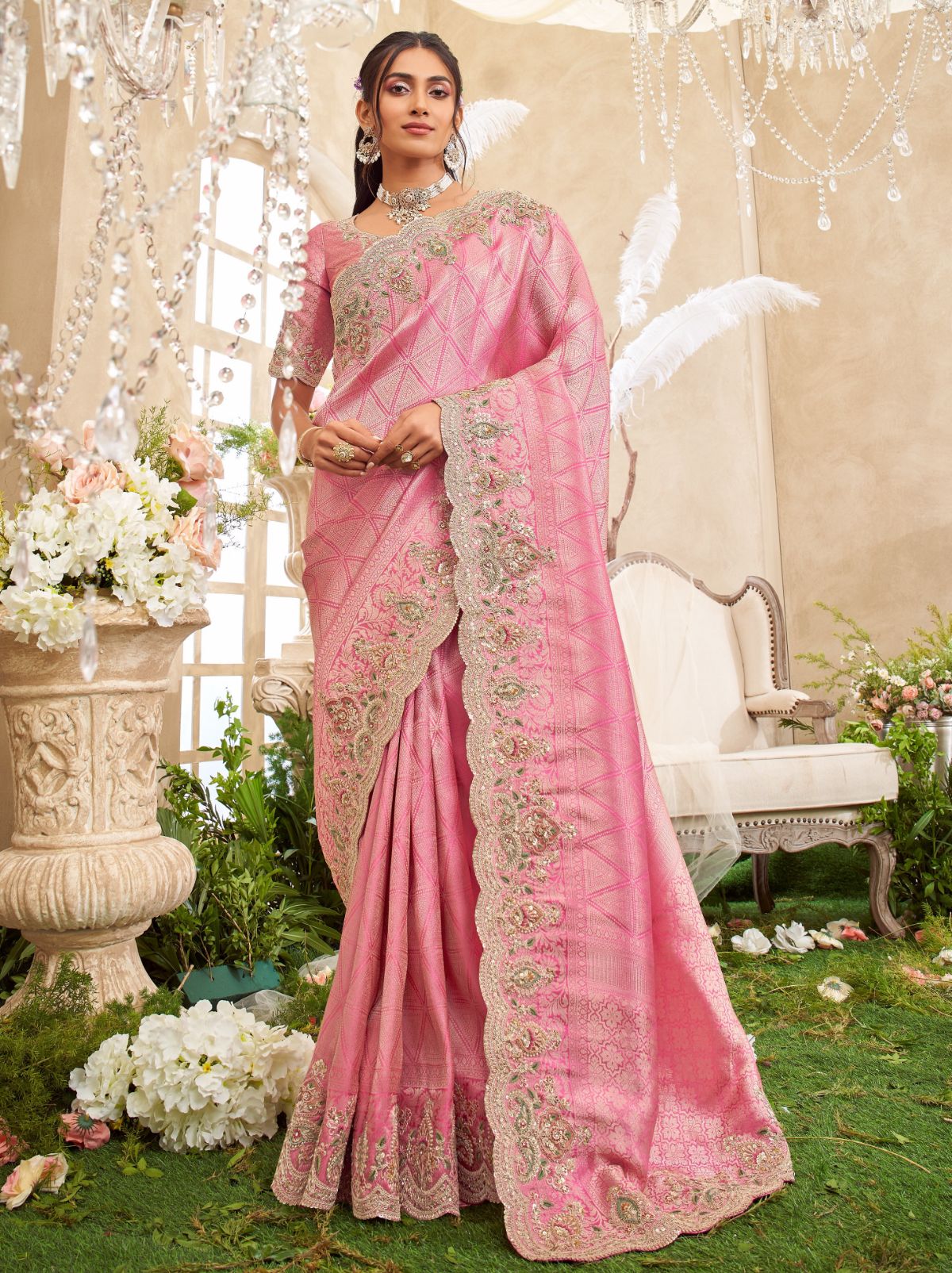 Taffy Pink Designer Luxury Fine Silk Saree With Heavy Work
