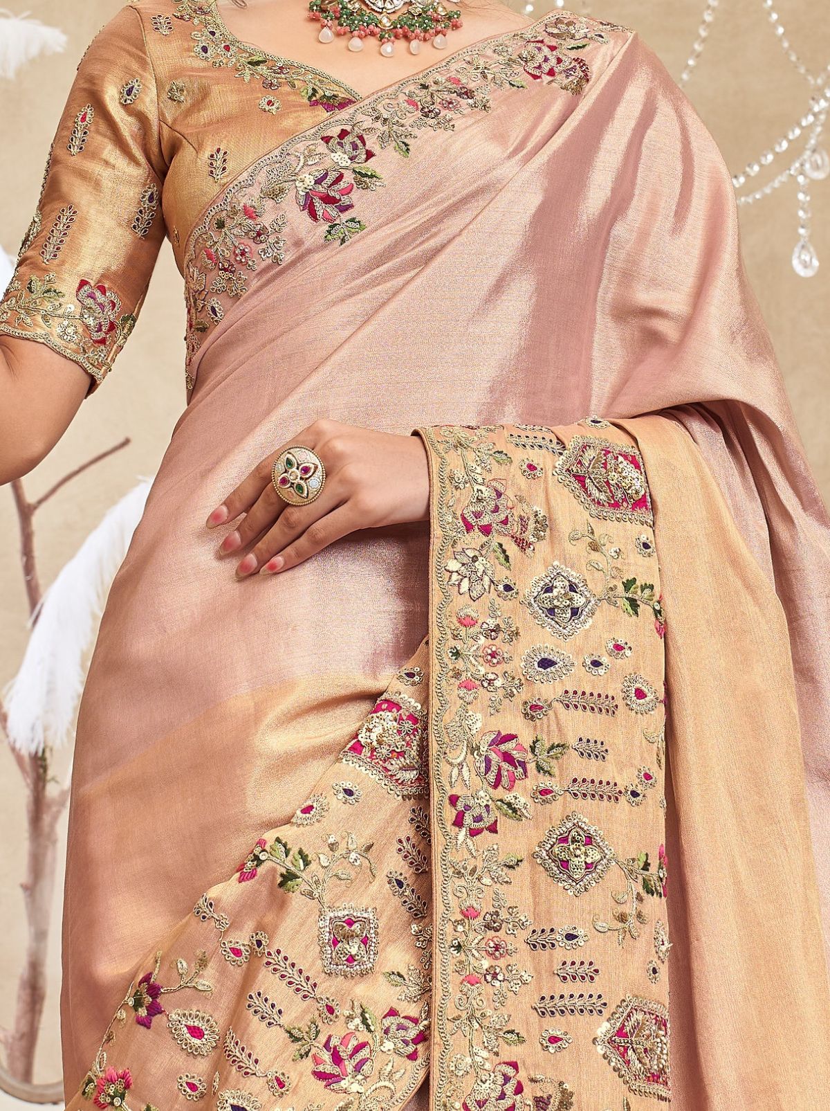 Baby Pink Designer Luxury Fine Silk Saree With Heavy Work
