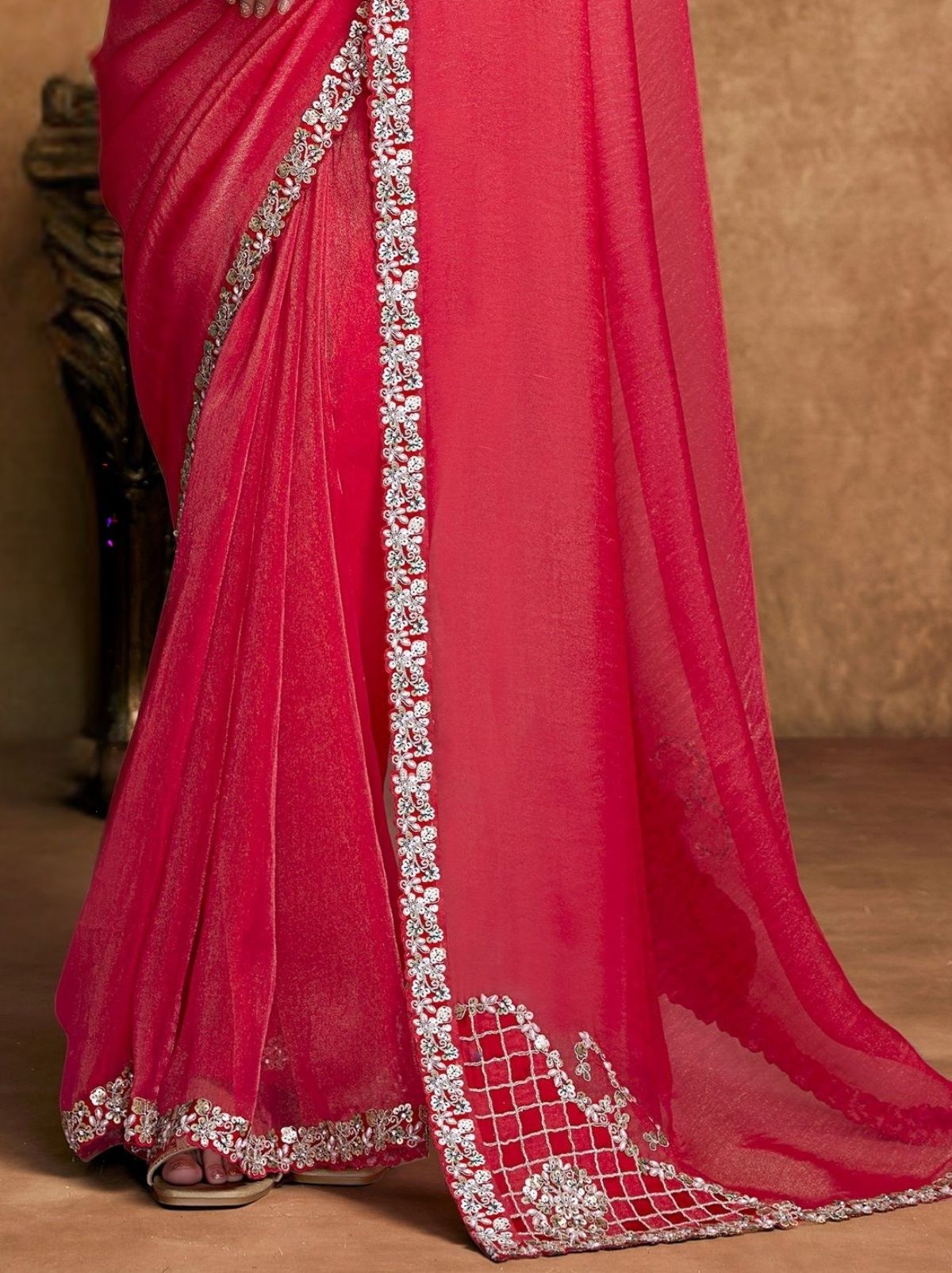 Raspberry Pink Designer Party Wear Saree With Blouse Piece