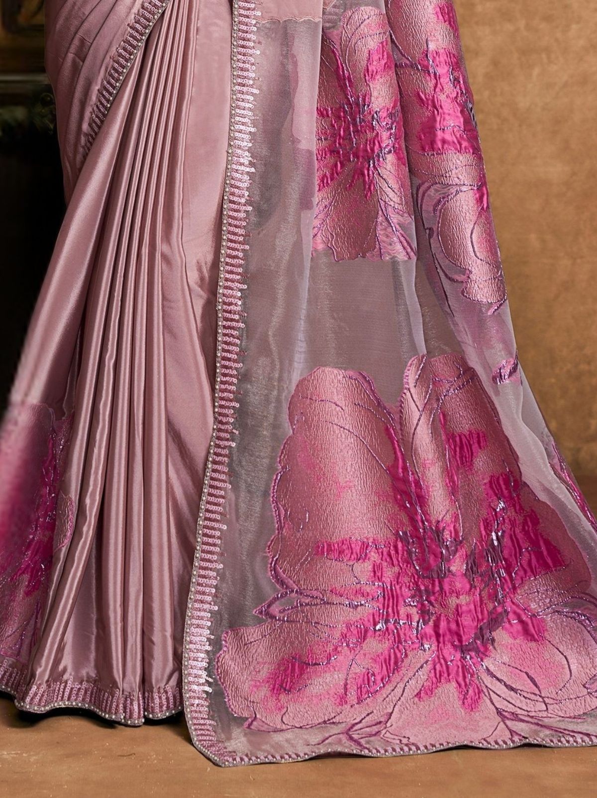 Candy Floss Pink Designer Party Wear Saree With Blouse Piece