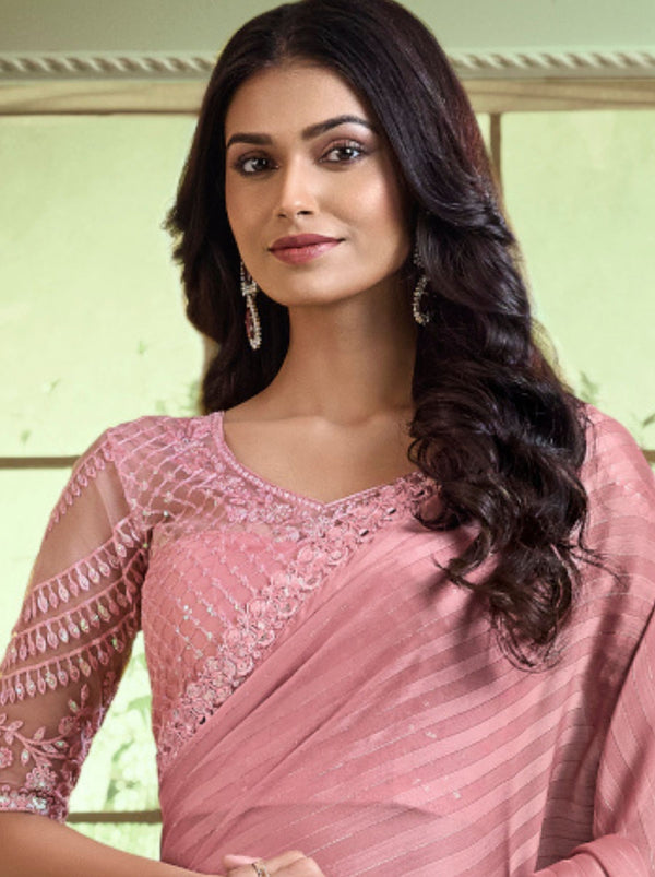 Amaranth Pink Premium Fancy Fabric Designer Wedding Party Saree