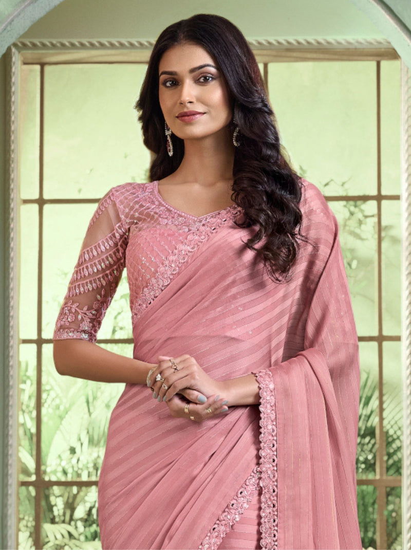 Amaranth Pink Premium Fancy Fabric Designer Wedding Party Saree