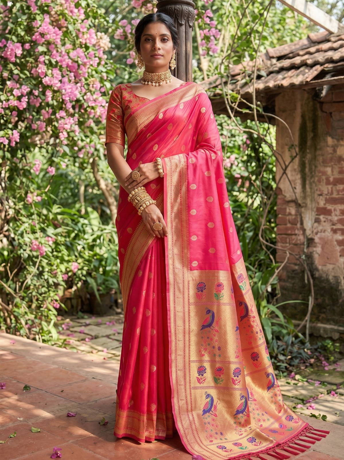 Magenta Pink Premium Soft Silk Paithani Wedding Saree