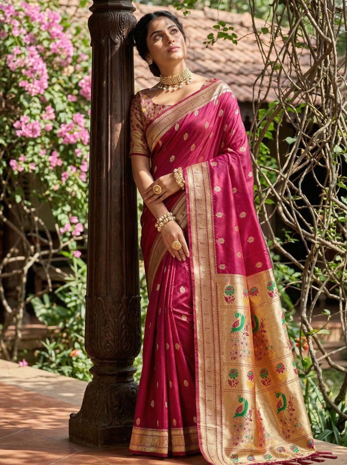 Wine Pink Premium Soft Silk Paithani Wedding Saree