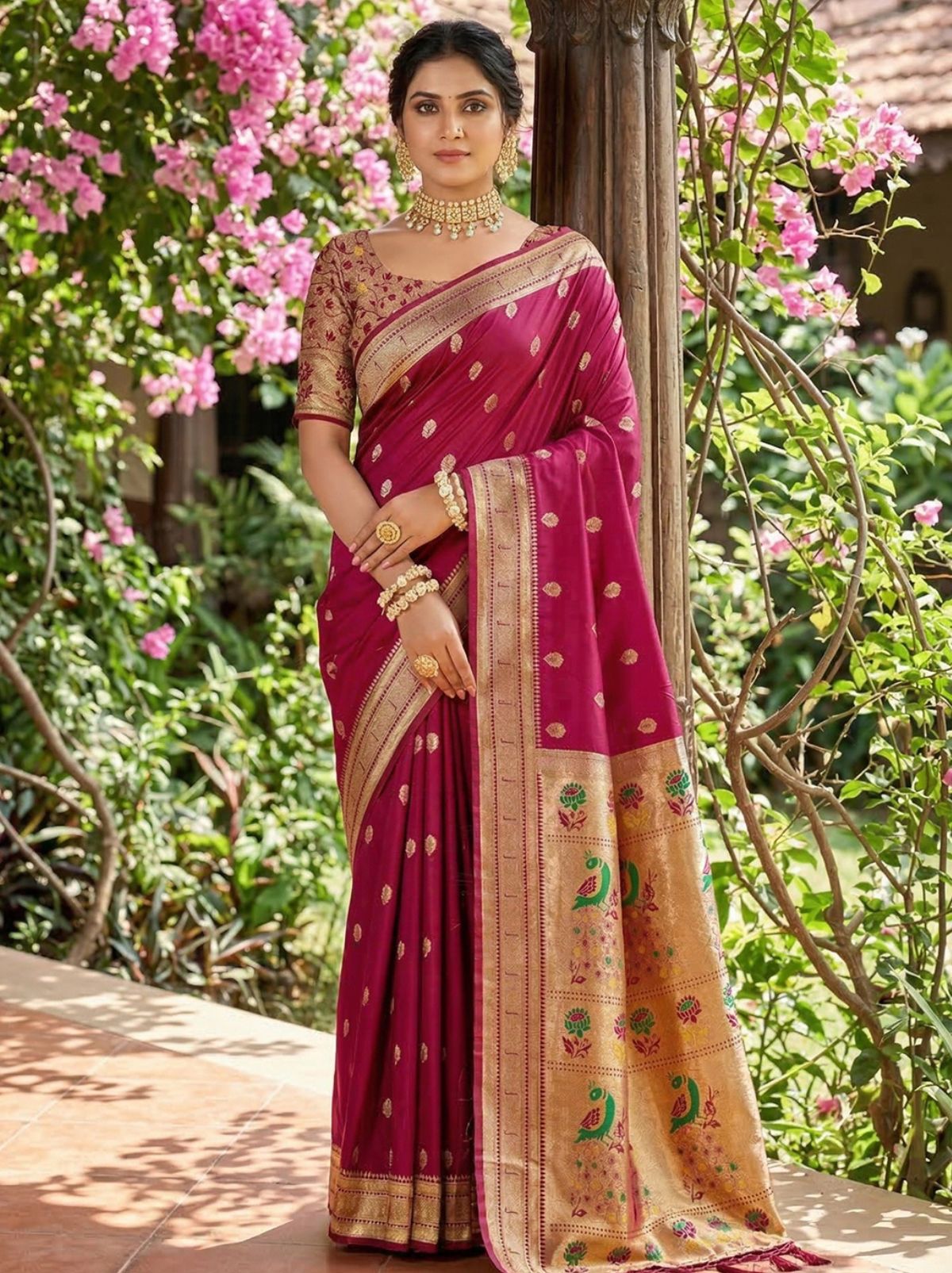 Wine Pink Premium Soft Silk Paithani Wedding Saree