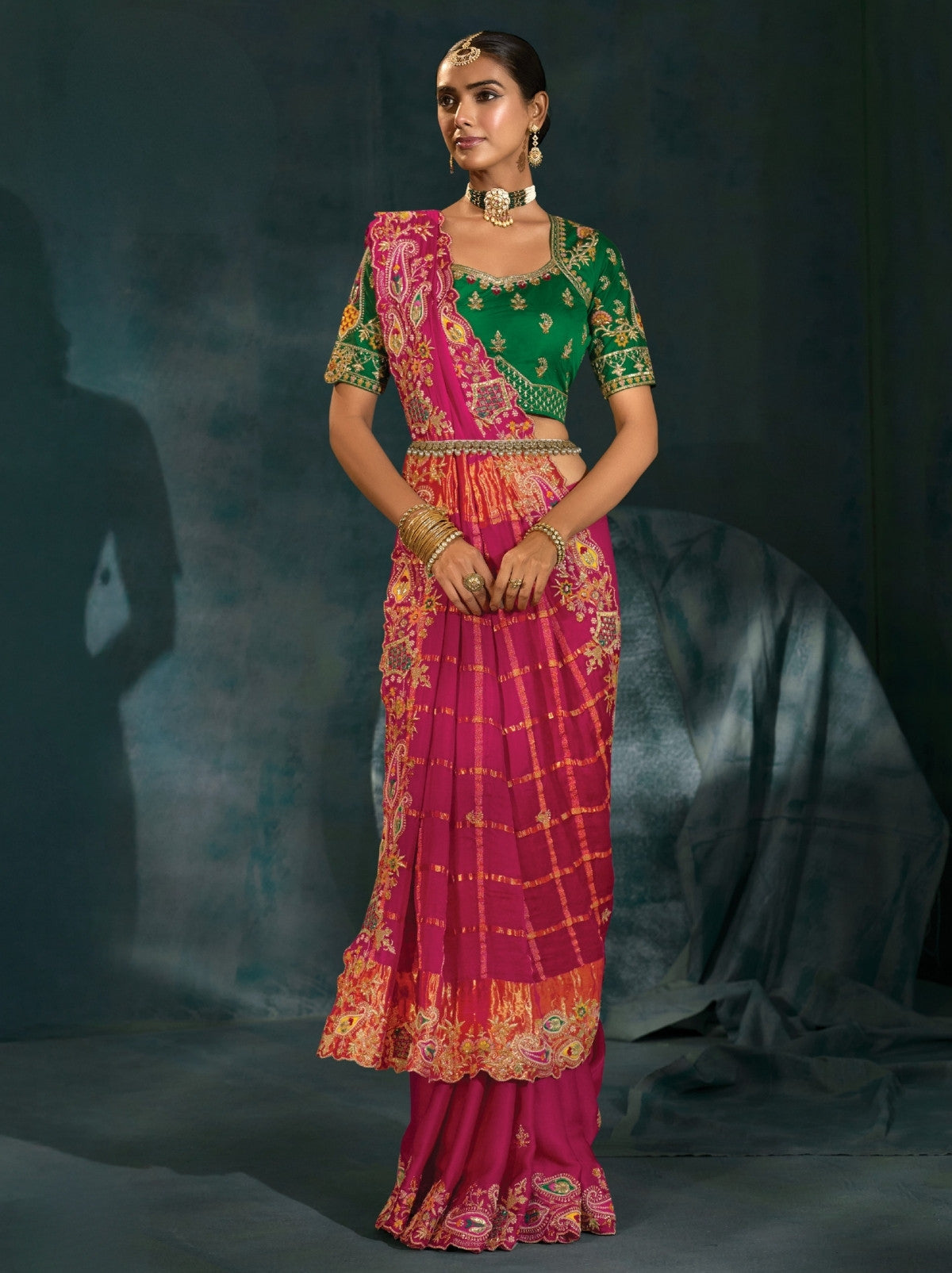 Ruby Pink Wedding Designer Soft Silk Saree With Blouse Piece