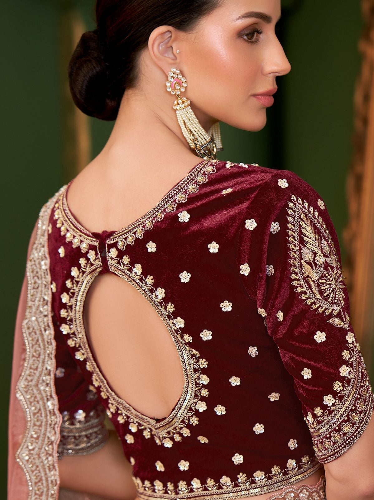 Flamingo Pink Designer Tissue Georgette Silk Bridal Saree with Tassels