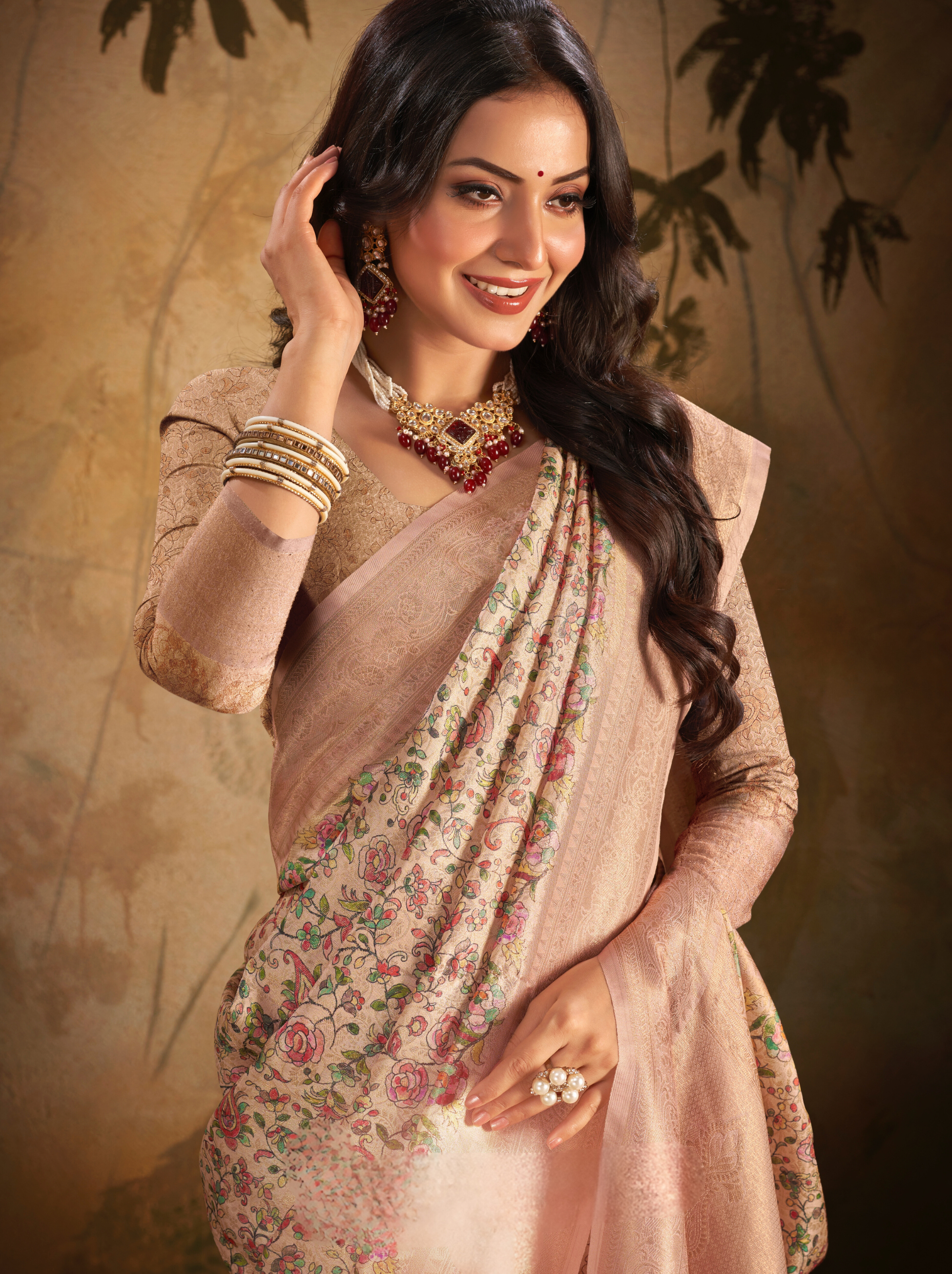 Lemonade Pink Fine Digital Silk Party Saree With Blouse Piece - TrendOye