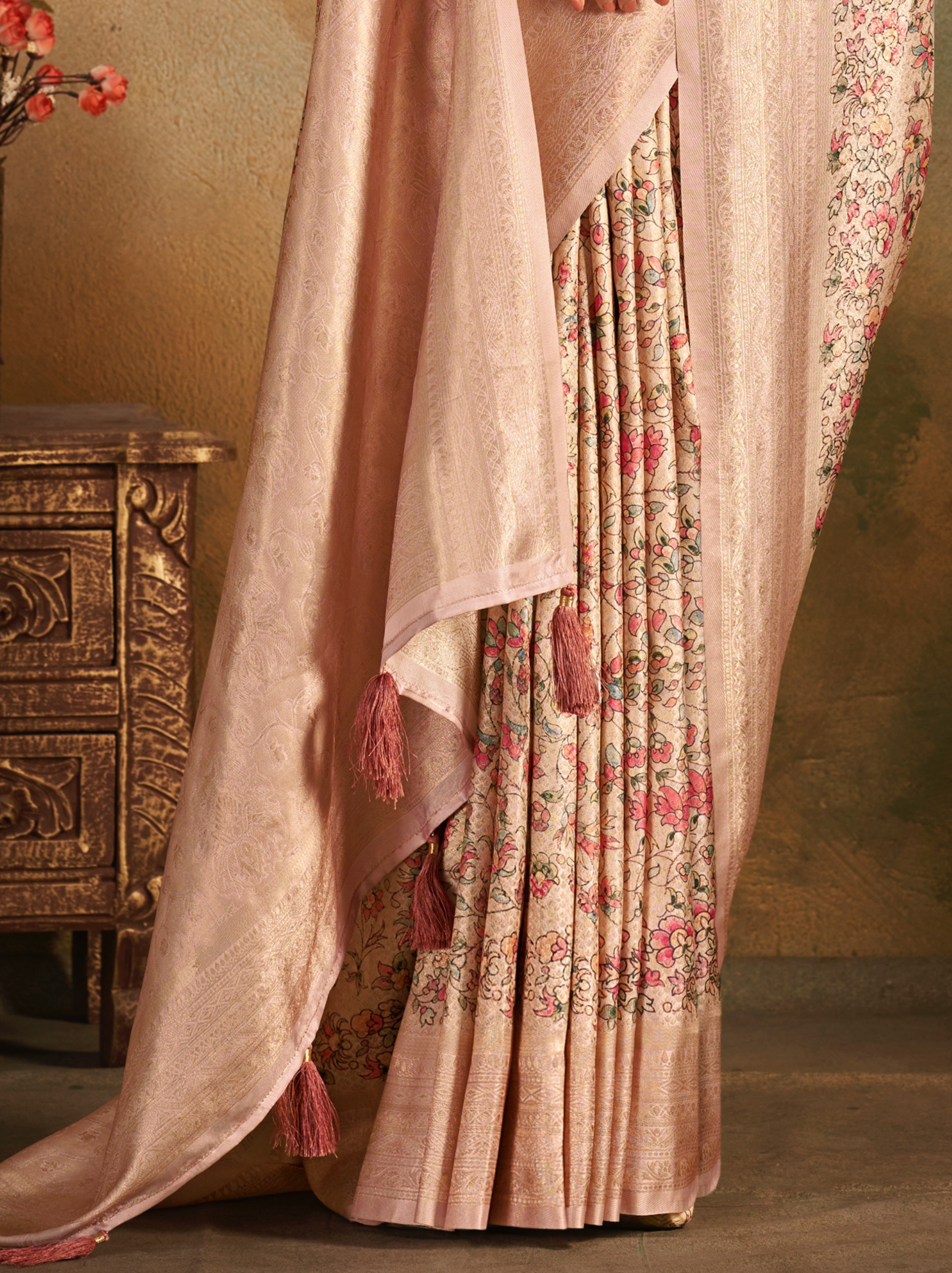 Lemonade Pink Fine Digital Silk Party Saree With Blouse Piece - TrendOye