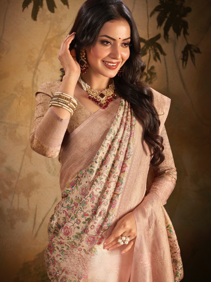 Lemonade Pink Fine Digital Silk Party Saree With Blouse Piece