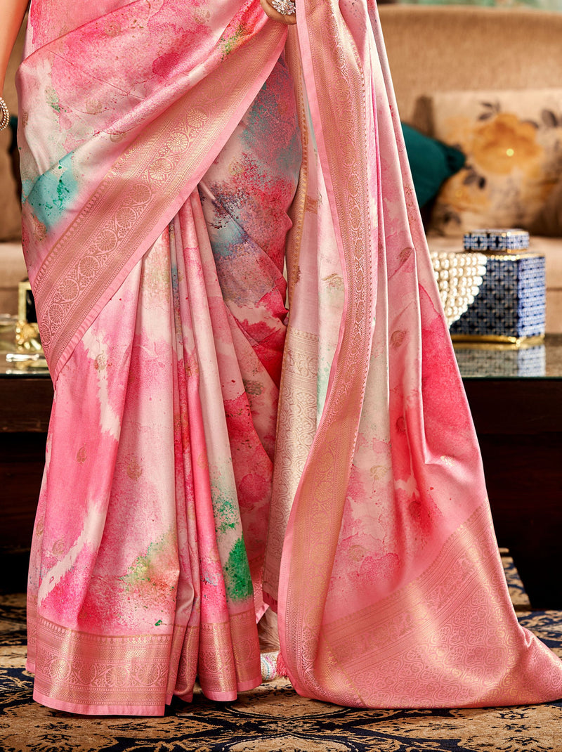 Creamy Pink Silk Blended Saree - TrendOye