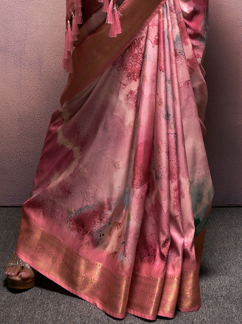 Taffy Pink Silk Blended Saree - TrendOye