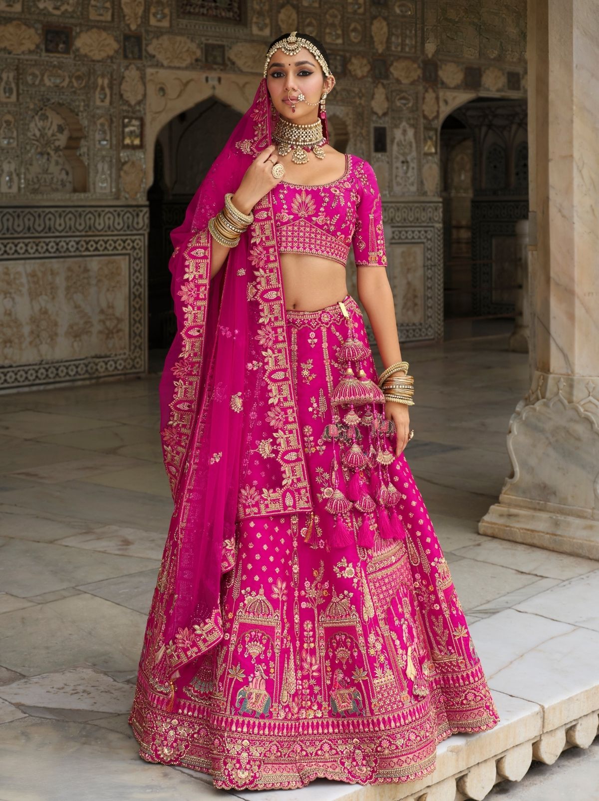 Hot Pink Exclusive Bridal Lehenga Set With Heavy Khatli & Thread Work