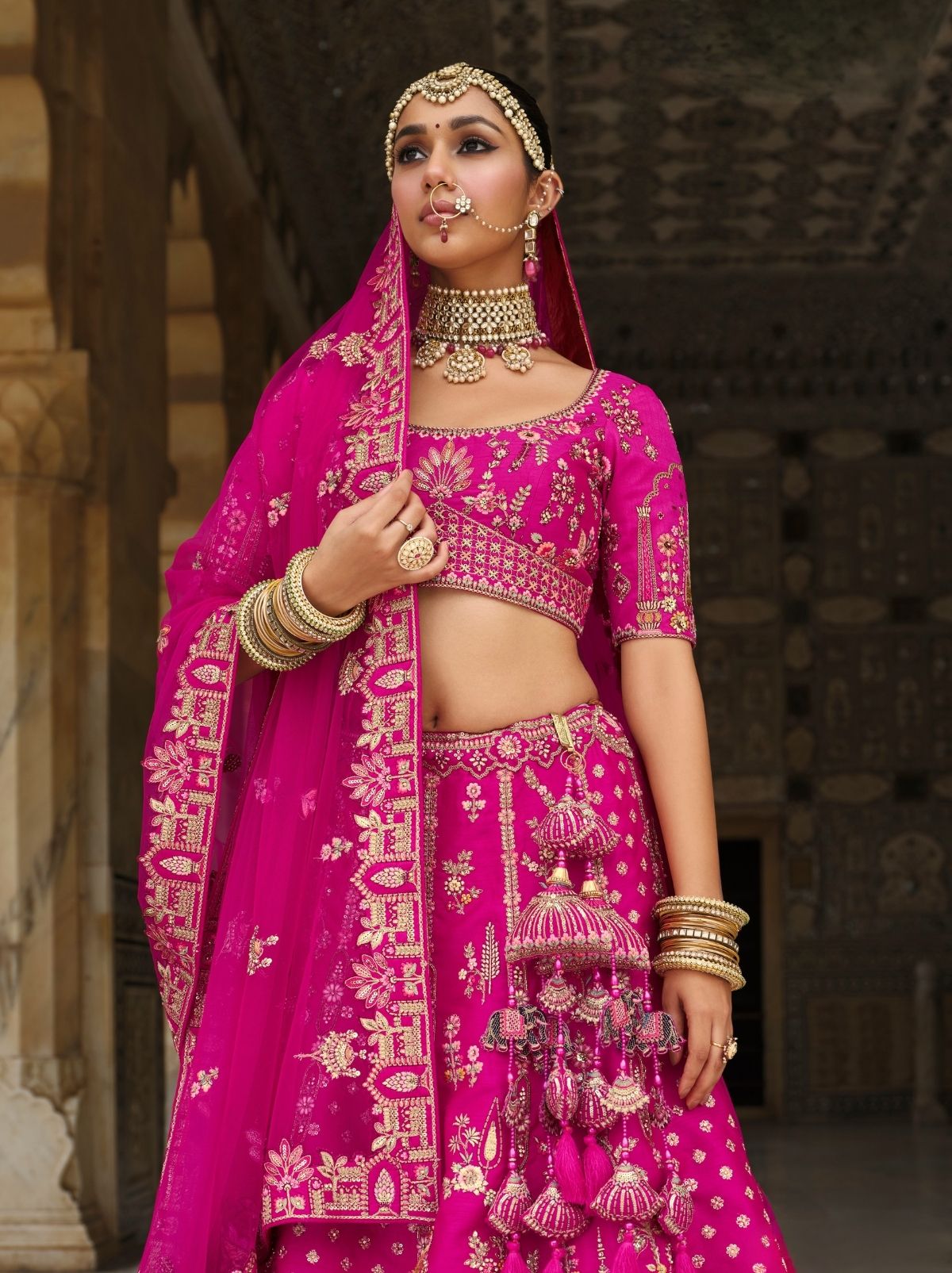 Hot Pink Exclusive Bridal Lehenga Set With Heavy Khatli & Thread Work