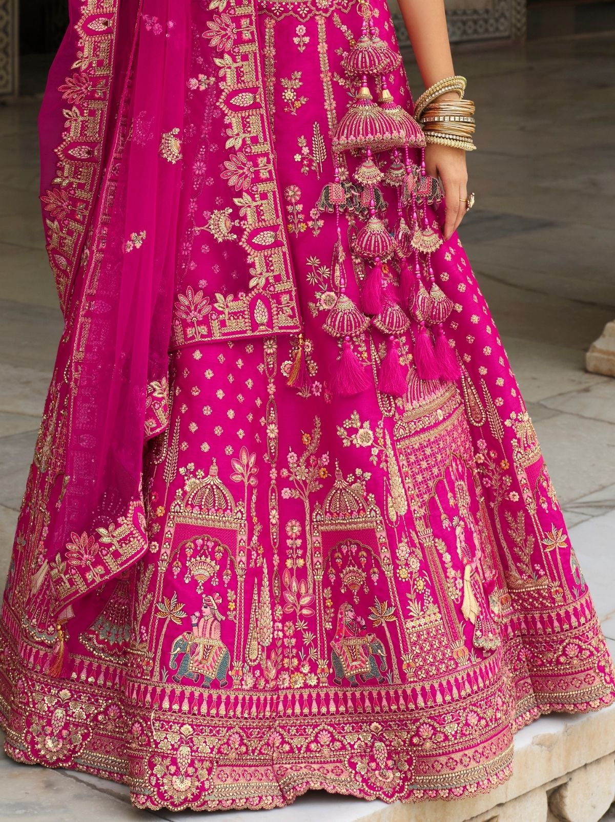 Hot Pink Exclusive Bridal Lehenga Set With Heavy Khatli & Thread Work