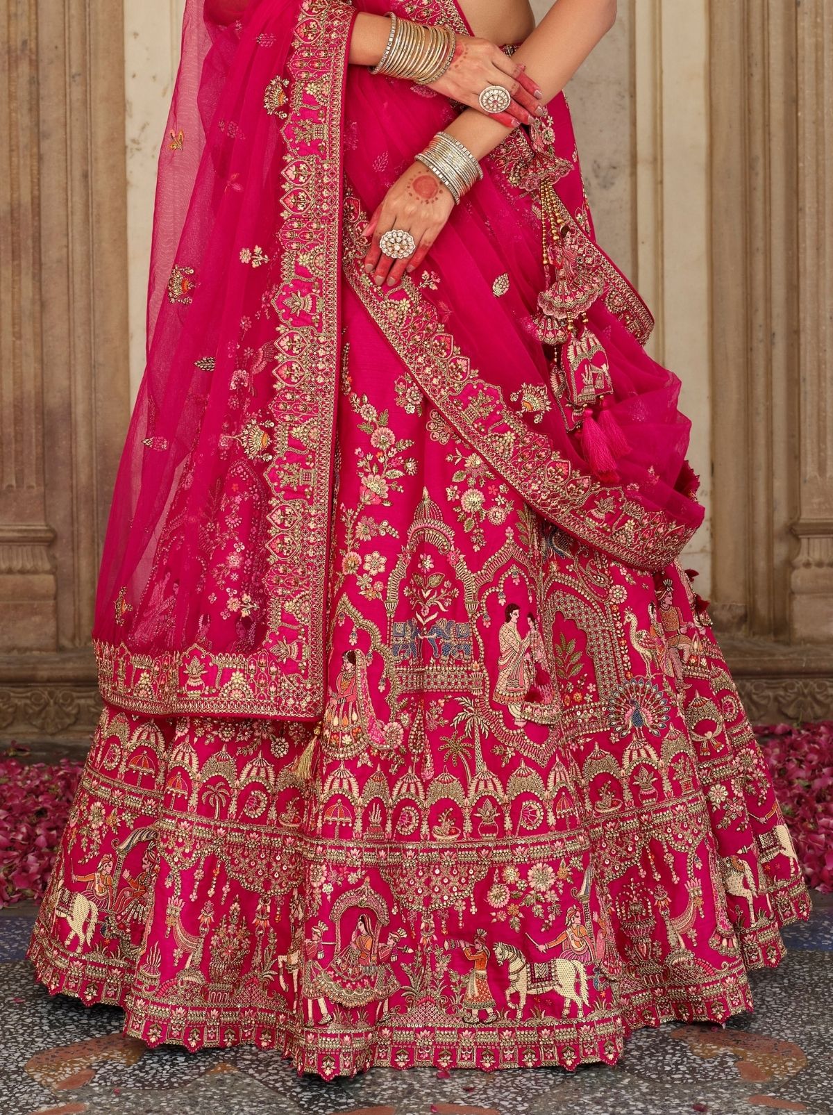 Bright Pink Exclusive Bridal Lehenga Set With Heavy Khatli & Thread Work