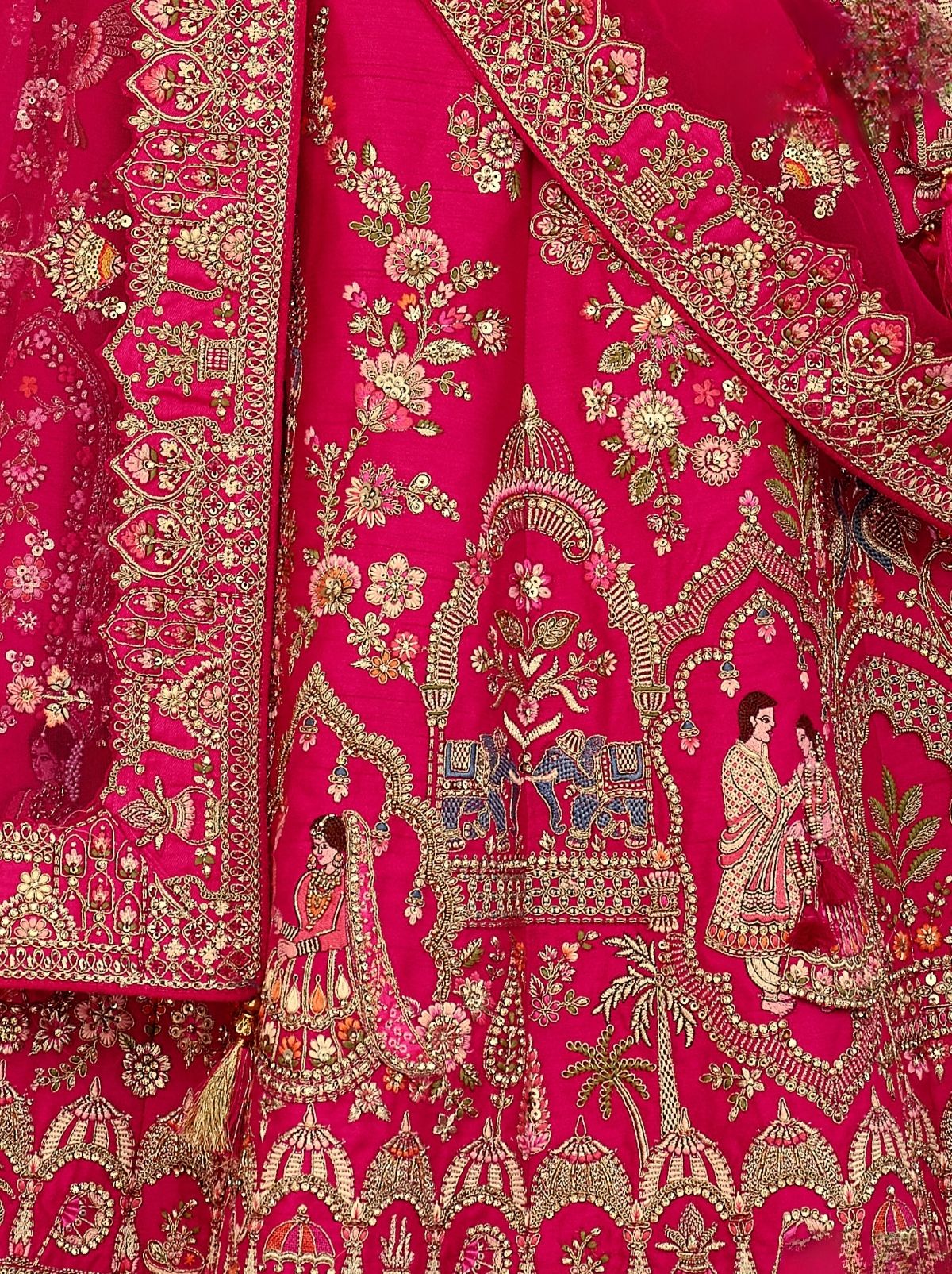 Bright Pink Exclusive Bridal Lehenga Set With Heavy Khatli & Thread Work