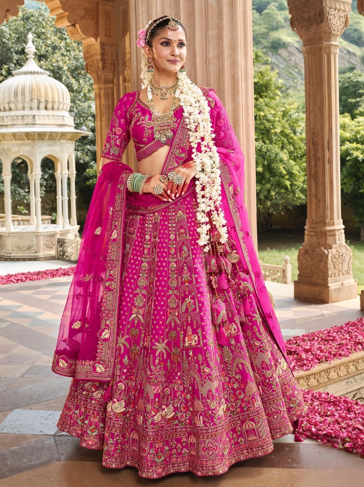 Persian Pink Exclusive Bridal Lehenga Set With Heavy Khatli & Thread Work