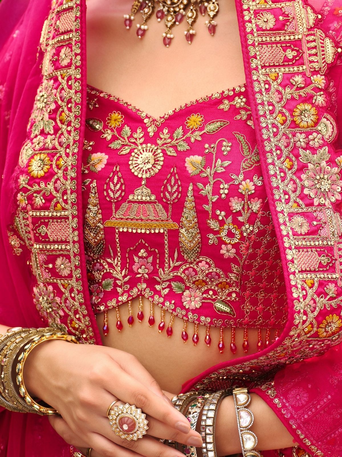 Punch Pink Exclusive Bridal Lehenga Set With Khatli Embroidery