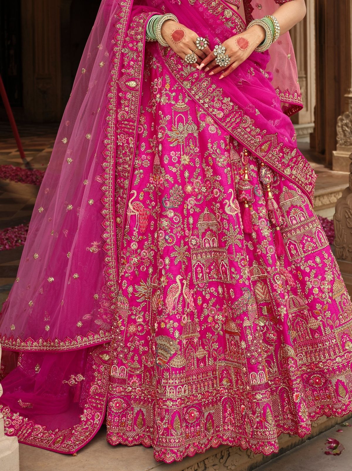 Rose Pink Exclusive Bridal Lehenga Set With Khatli Embroidery