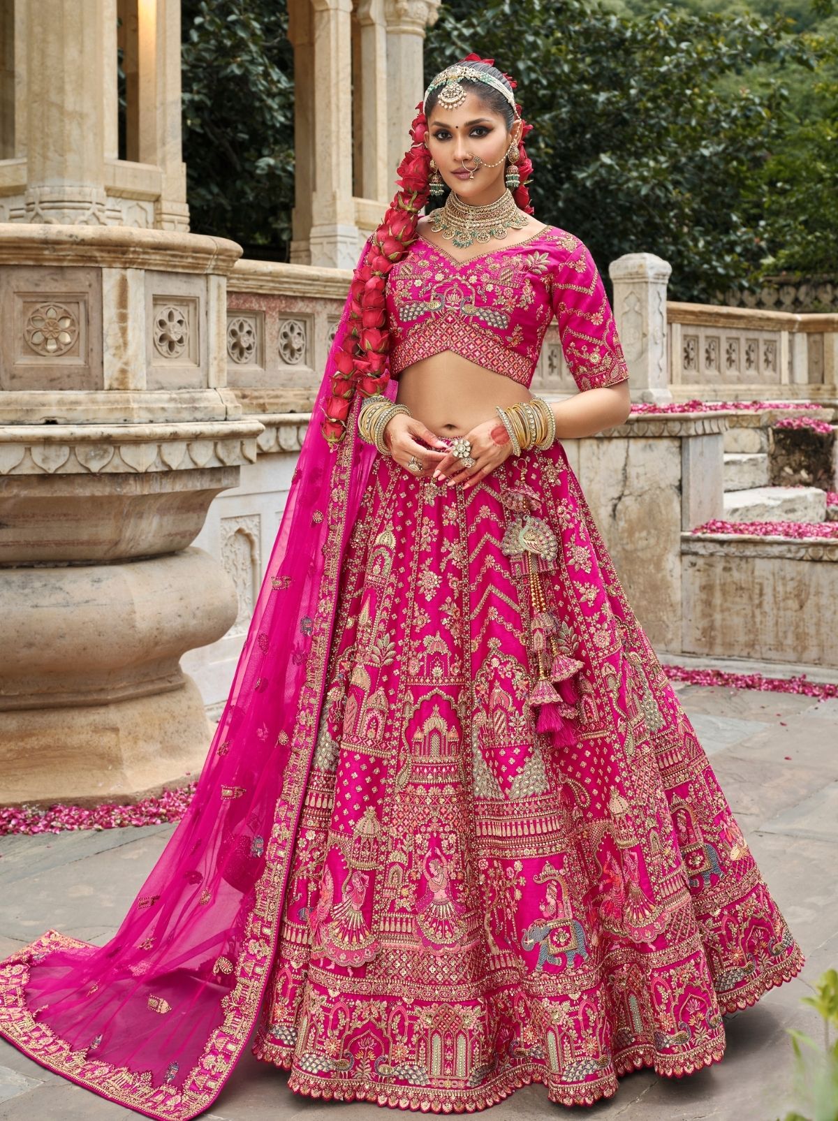Dark Pink Exclusive Bridal Lehenga Set With Khatli Embroidery