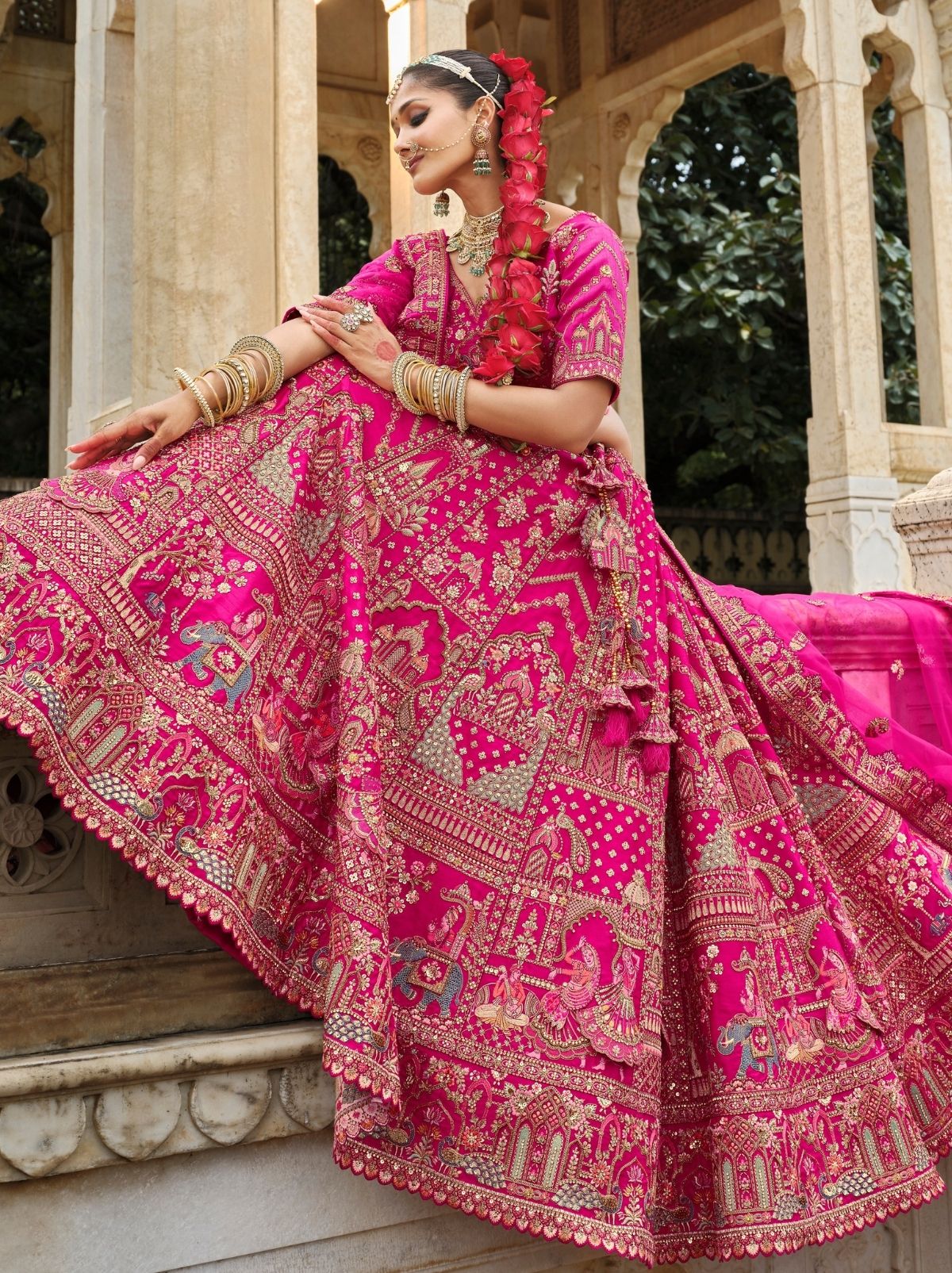 Dark Pink Exclusive Bridal Lehenga Set With Khatli Embroidery