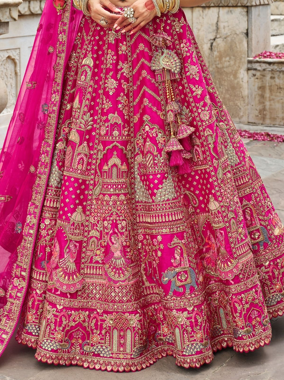 Dark Pink Exclusive Bridal Lehenga Set With Khatli Embroidery